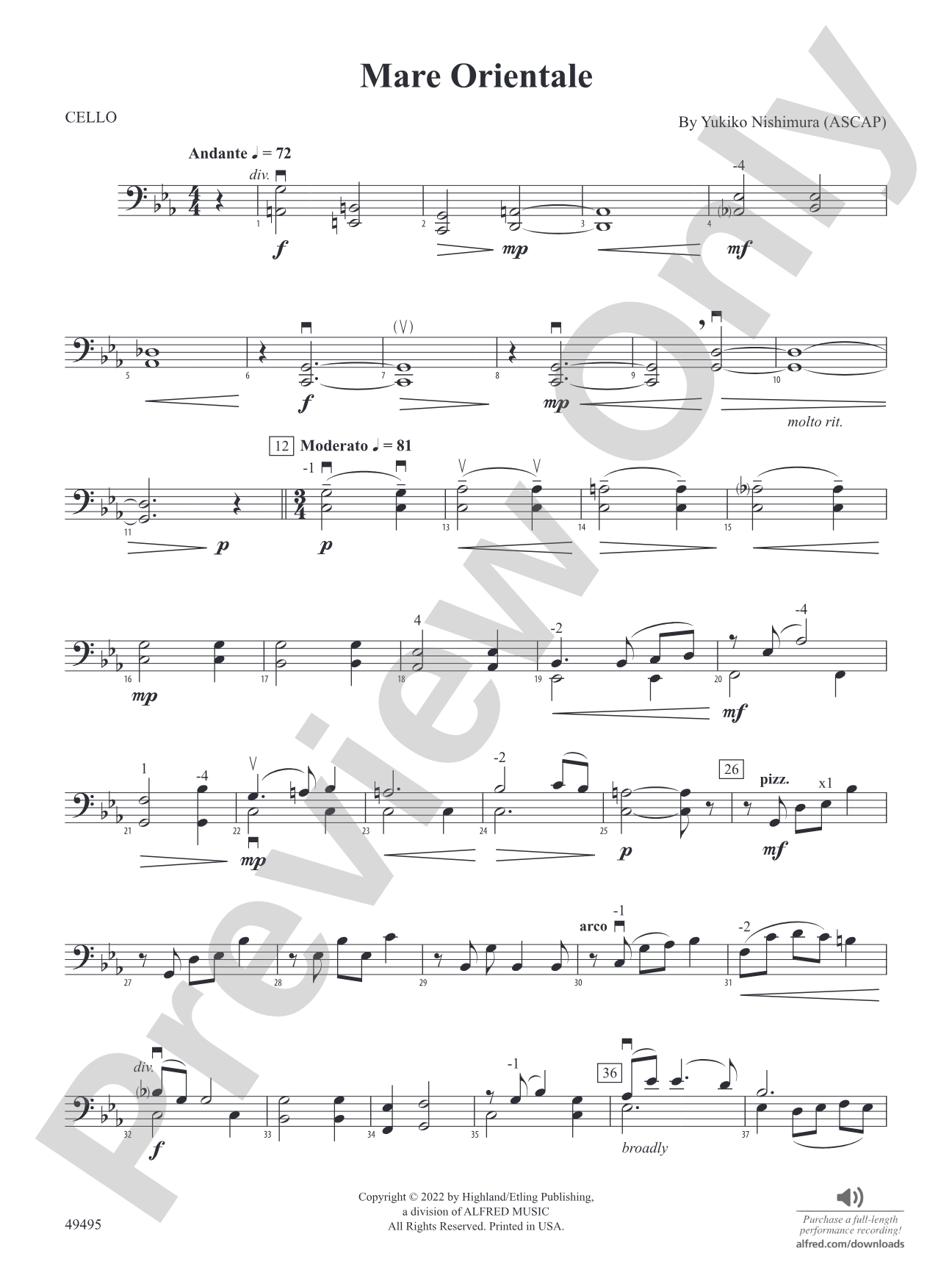 Mare Orientale: Cello