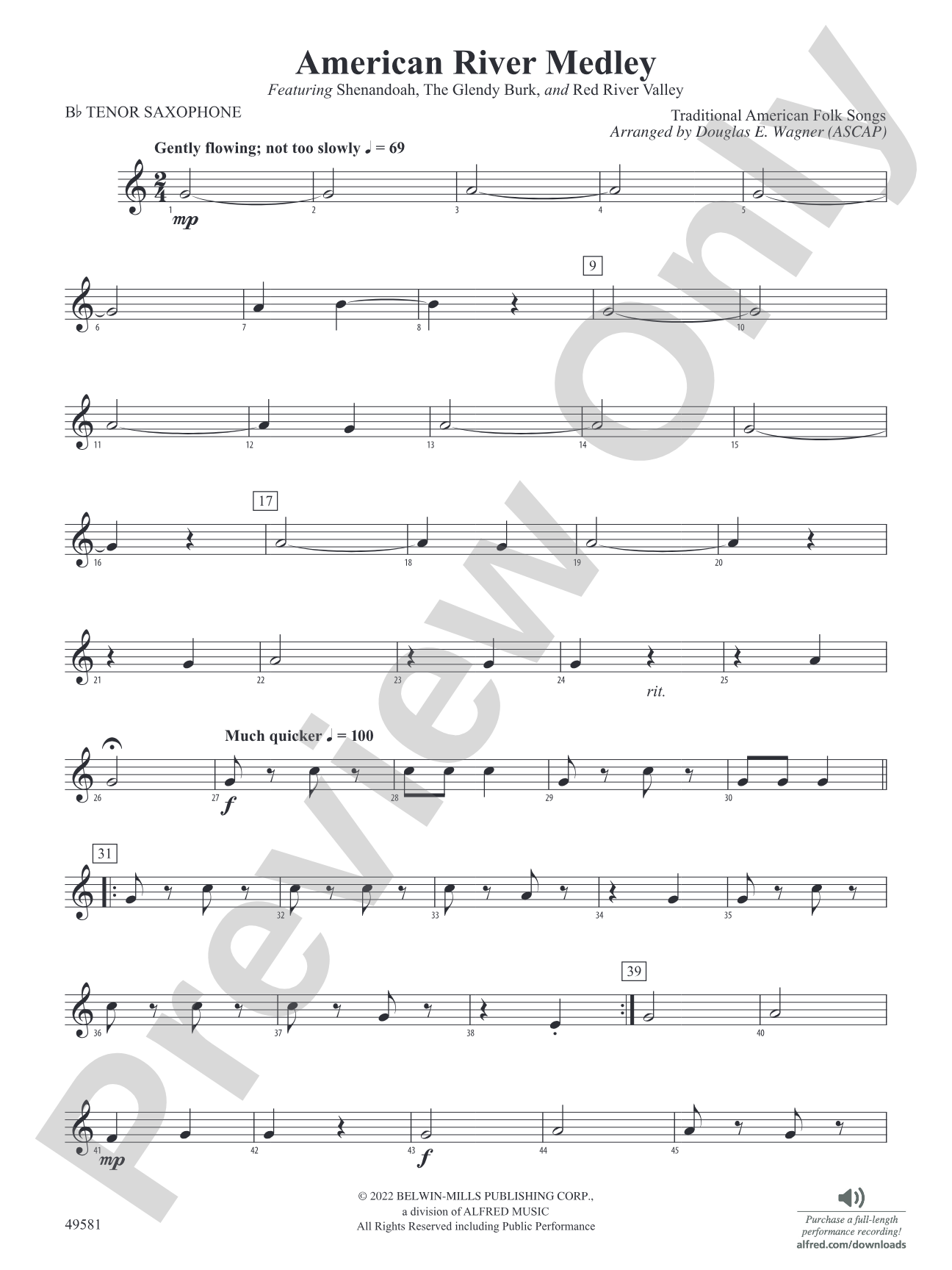 American River Medley: B-flat Tenor Saxophone