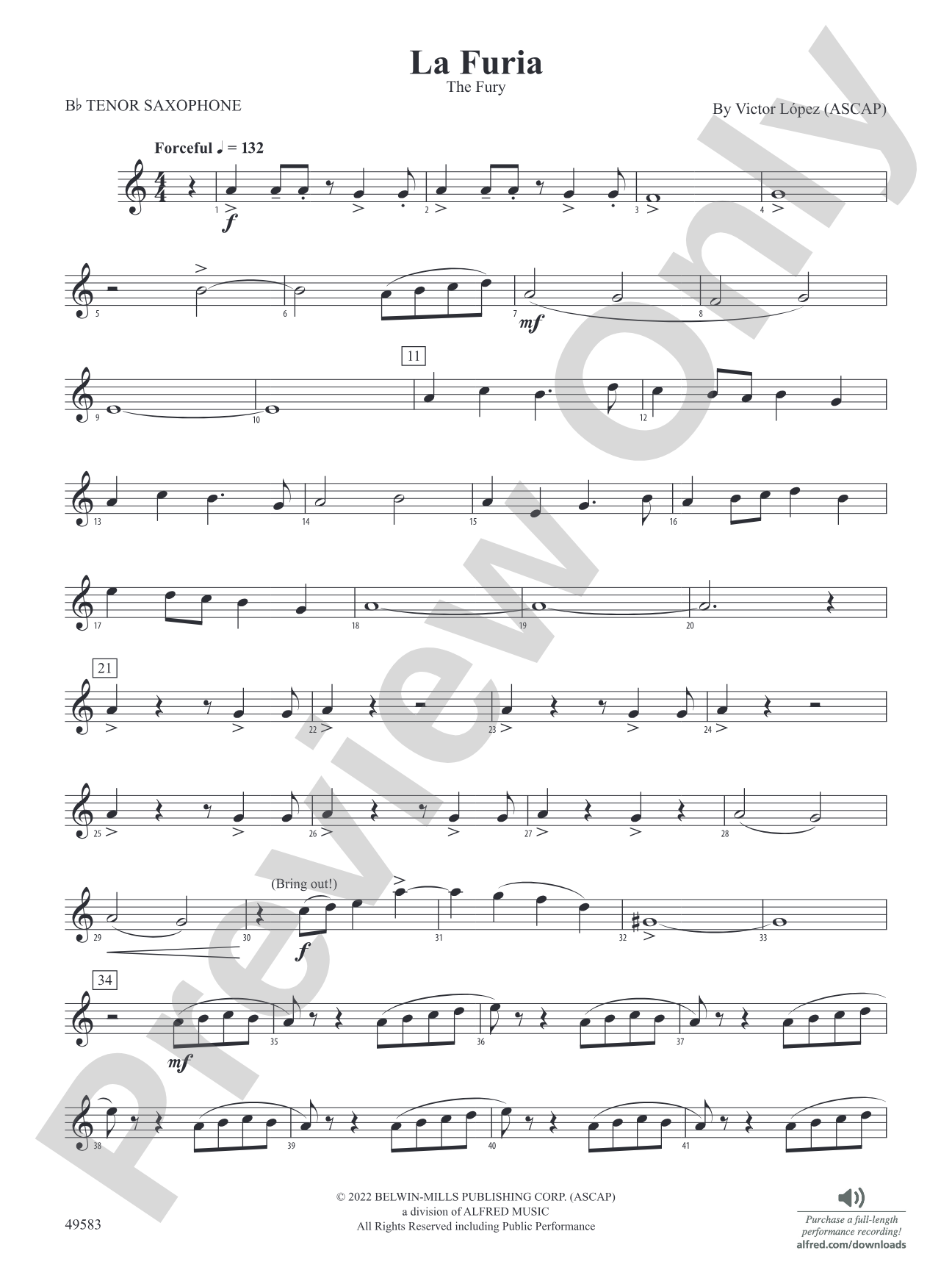 La Furia: B-flat Tenor Saxophone