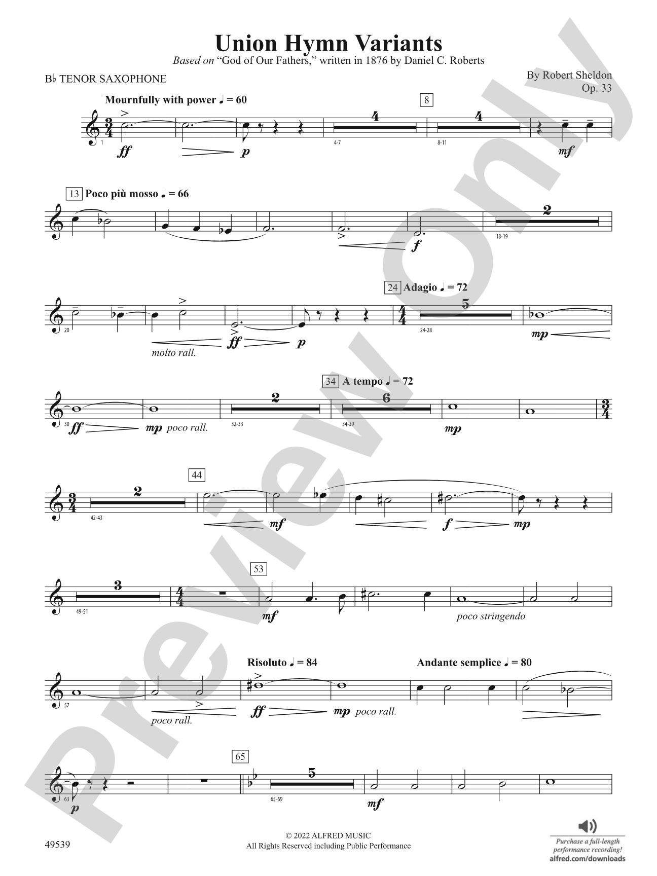 Union Hymn Variants: B-flat Tenor Saxophone