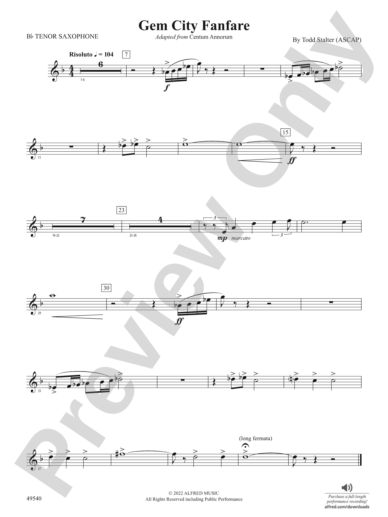 Gem City Fanfare: B-flat Tenor Saxophone