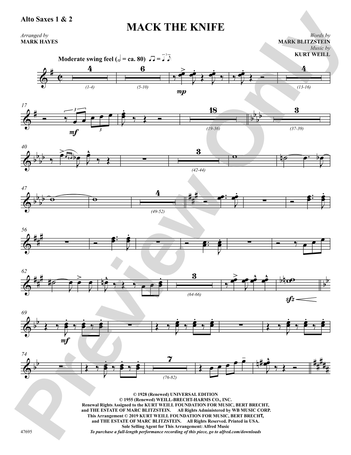 Mack the Knife: 1st & 2nd E-flat Alto Saxophone