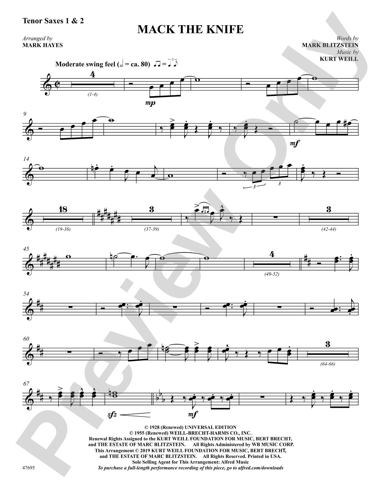 Mack the Knife: 1st & 2nd Tenor Saxophone