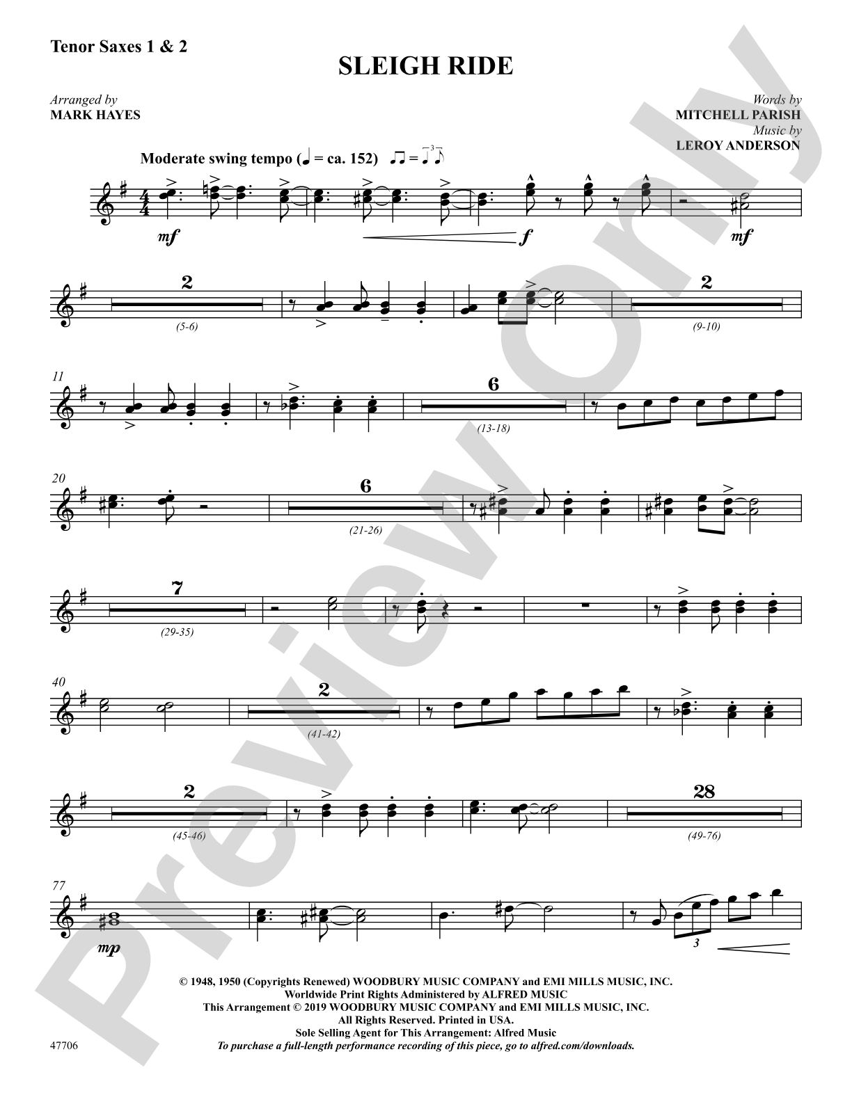 Sleigh Ride: 1st & 2nd Tenor Saxophone