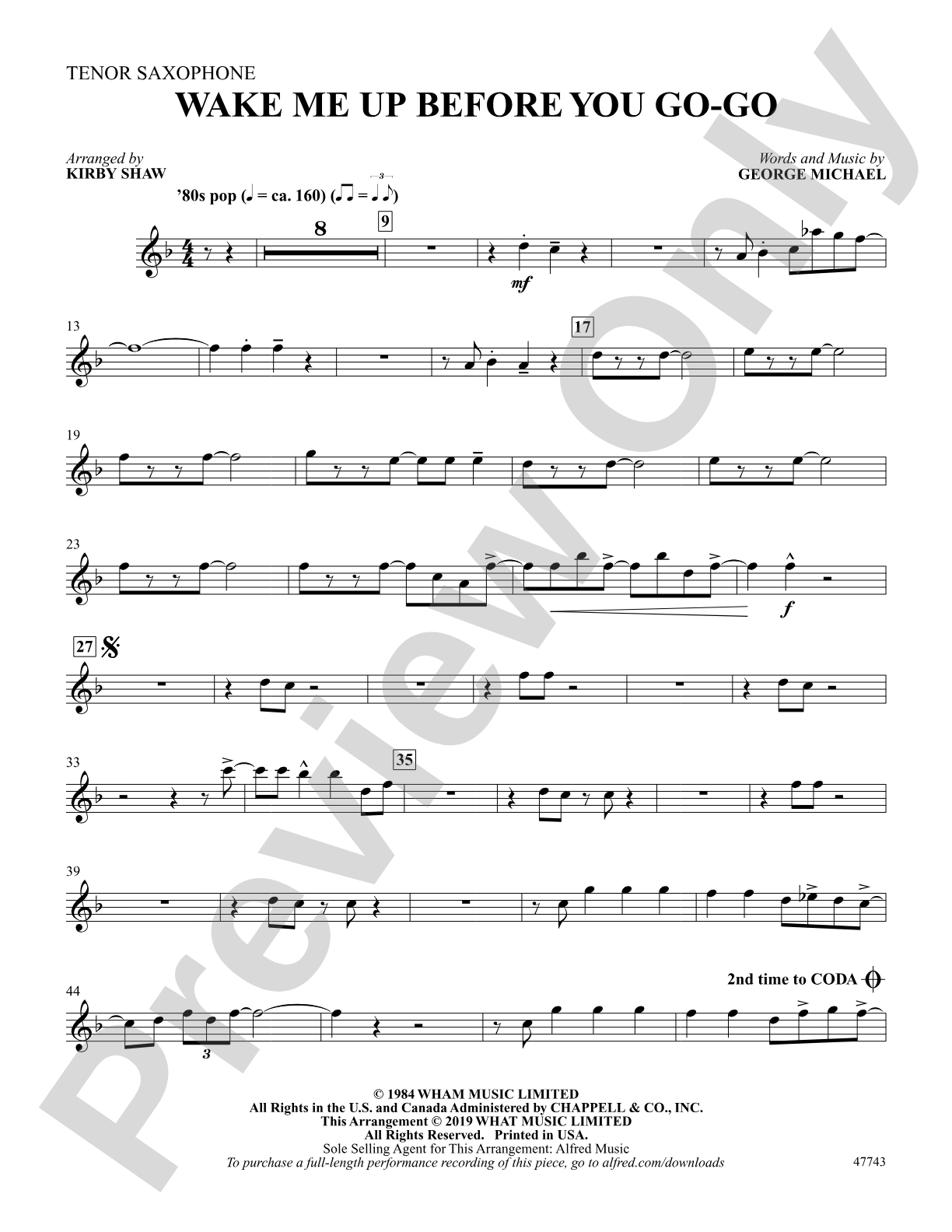 Wake Me Up Before You Go-Go: B-flat Tenor Saxophone