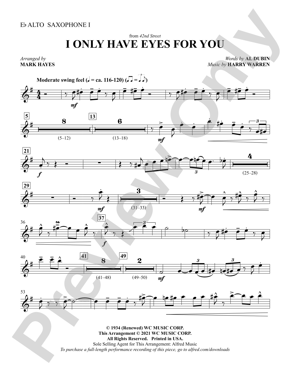 I Only Have Eyes for You: E-flat Alto Saxophone