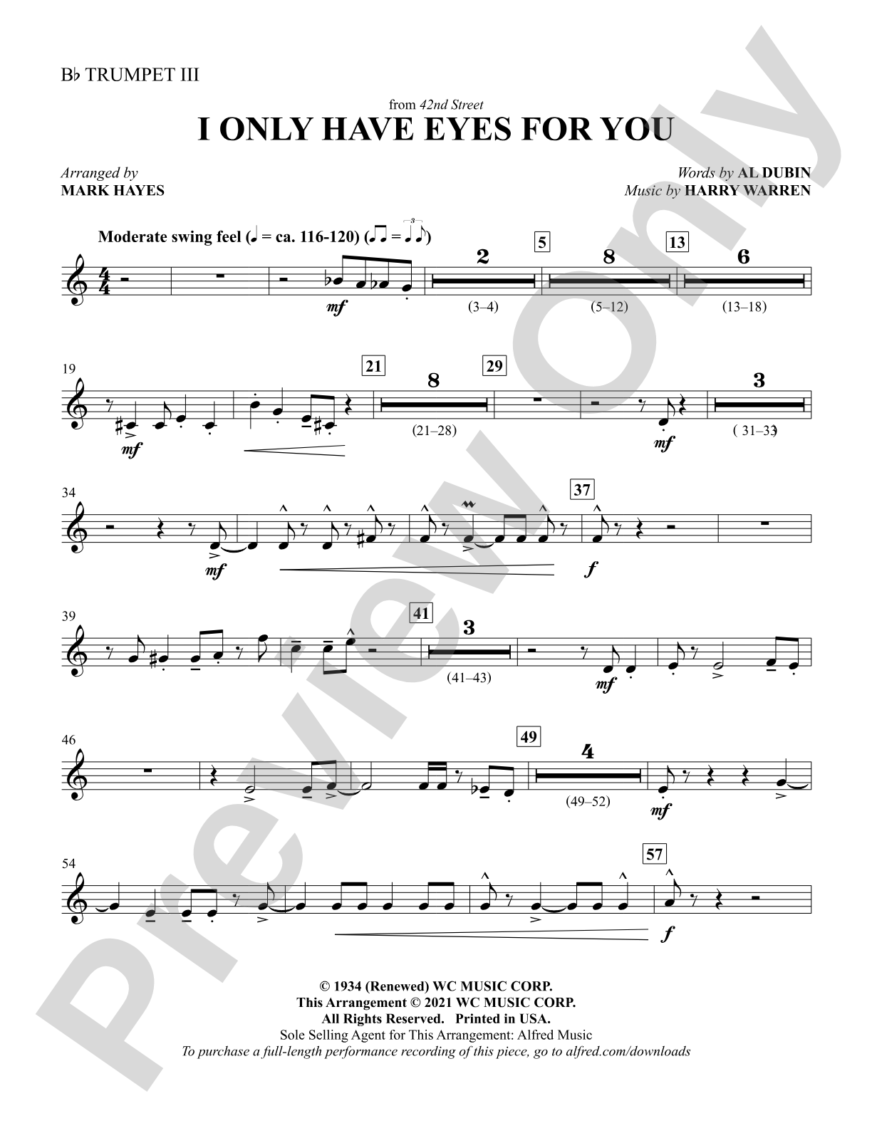 I Only Have Eyes for You: 3rd B-flat Trumpet