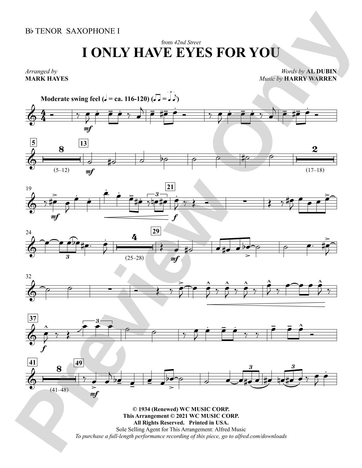 I Only Have Eyes for You: B-flat Tenor Saxophone