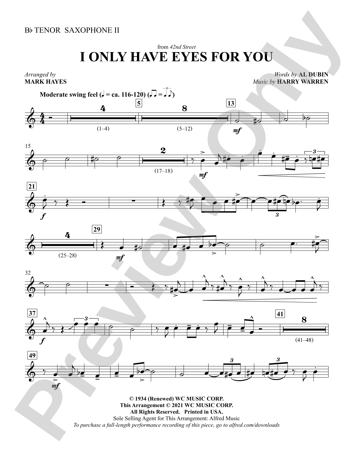 I Only Have Eyes for You: 2nd B-flat Tenor Saxophone