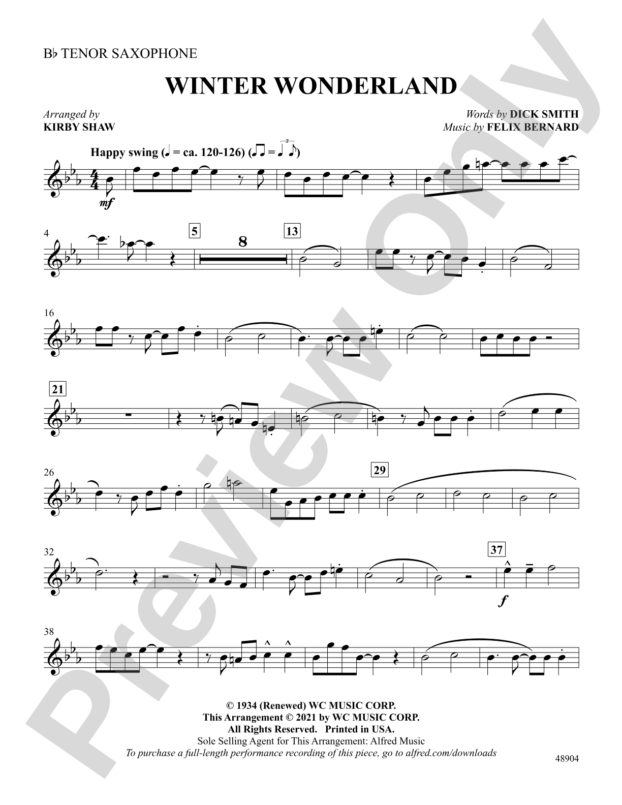 Winter Wonderland: B-flat Tenor Saxophone
