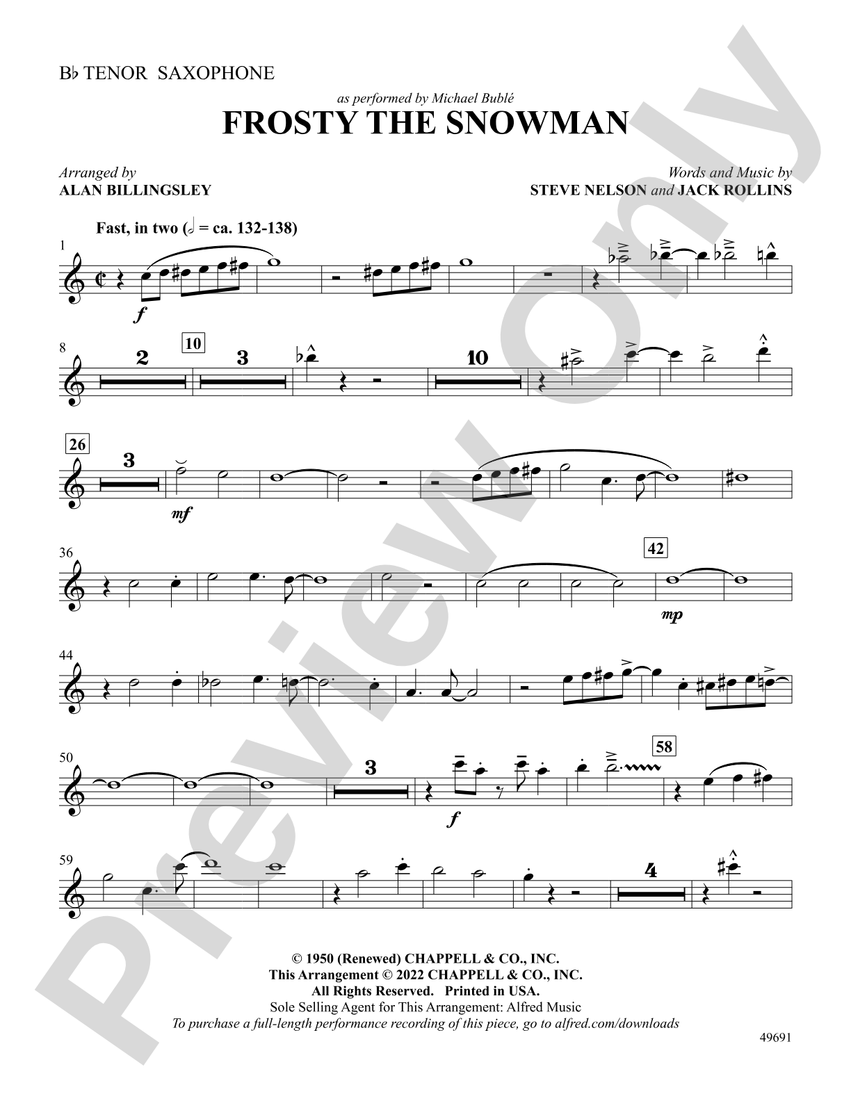 Frosty the Snowman: B-flat Tenor Saxophone
