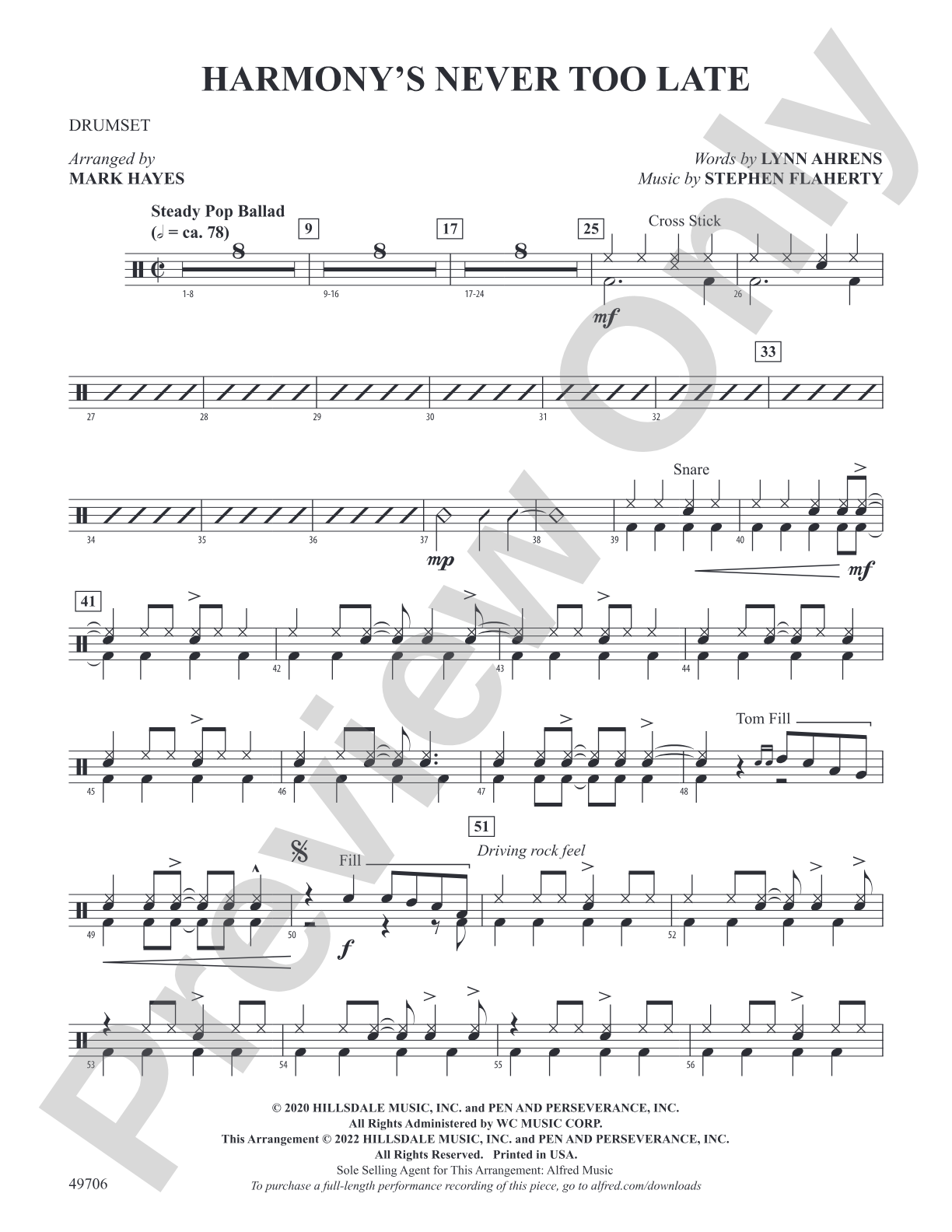 Harmony's Never Too Late: Drums