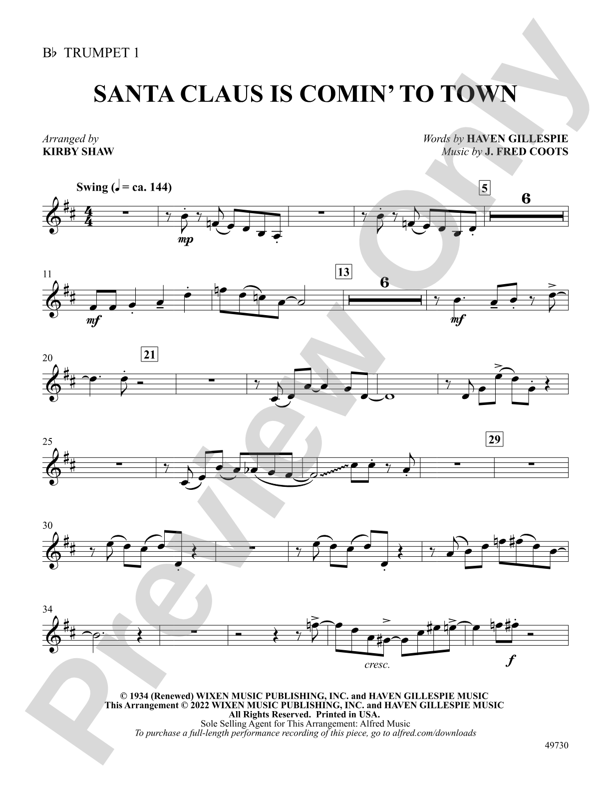 Santa Claus Is Comin' to Town: 1st B-flat Trumpet