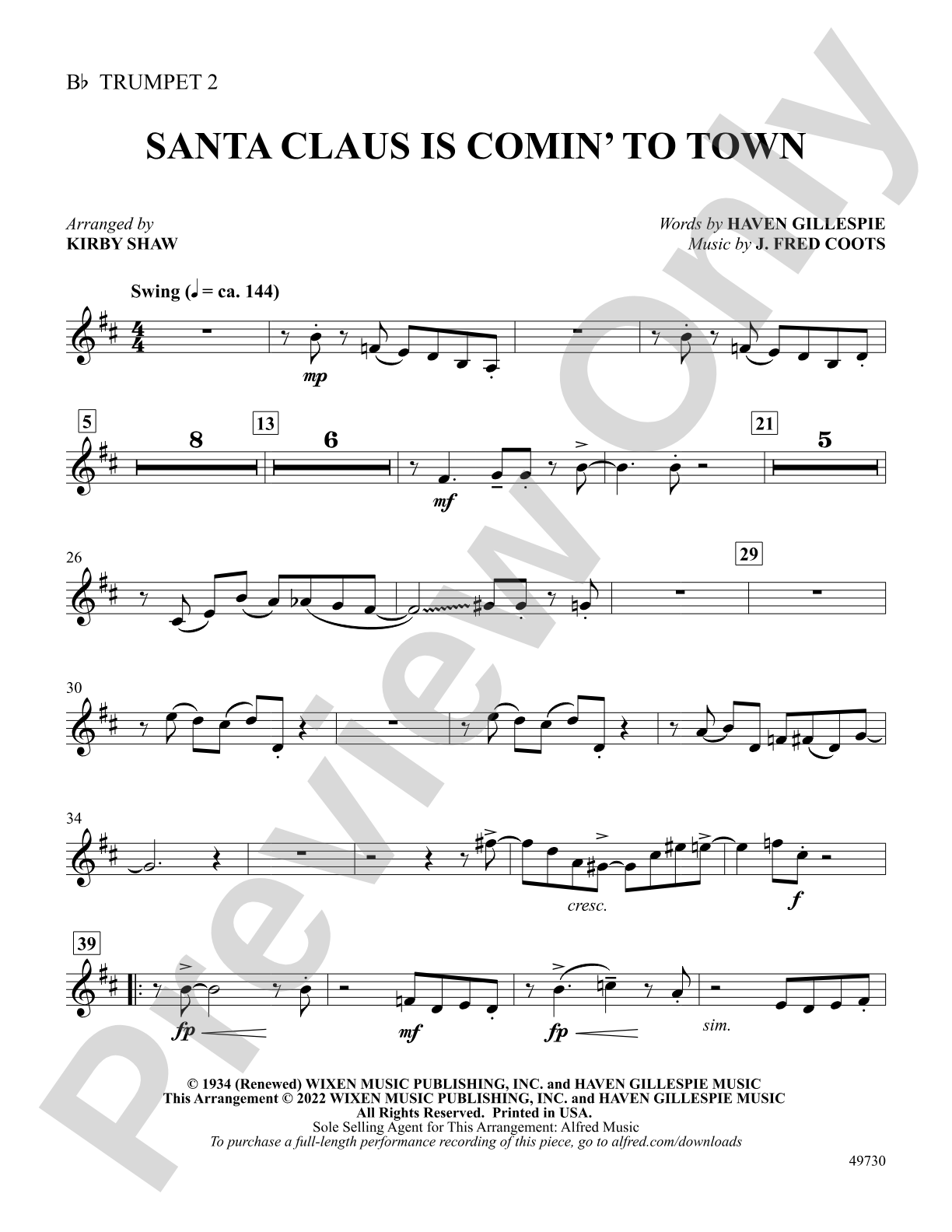Santa Claus Is Comin' to Town: 2nd B-flat Trumpet