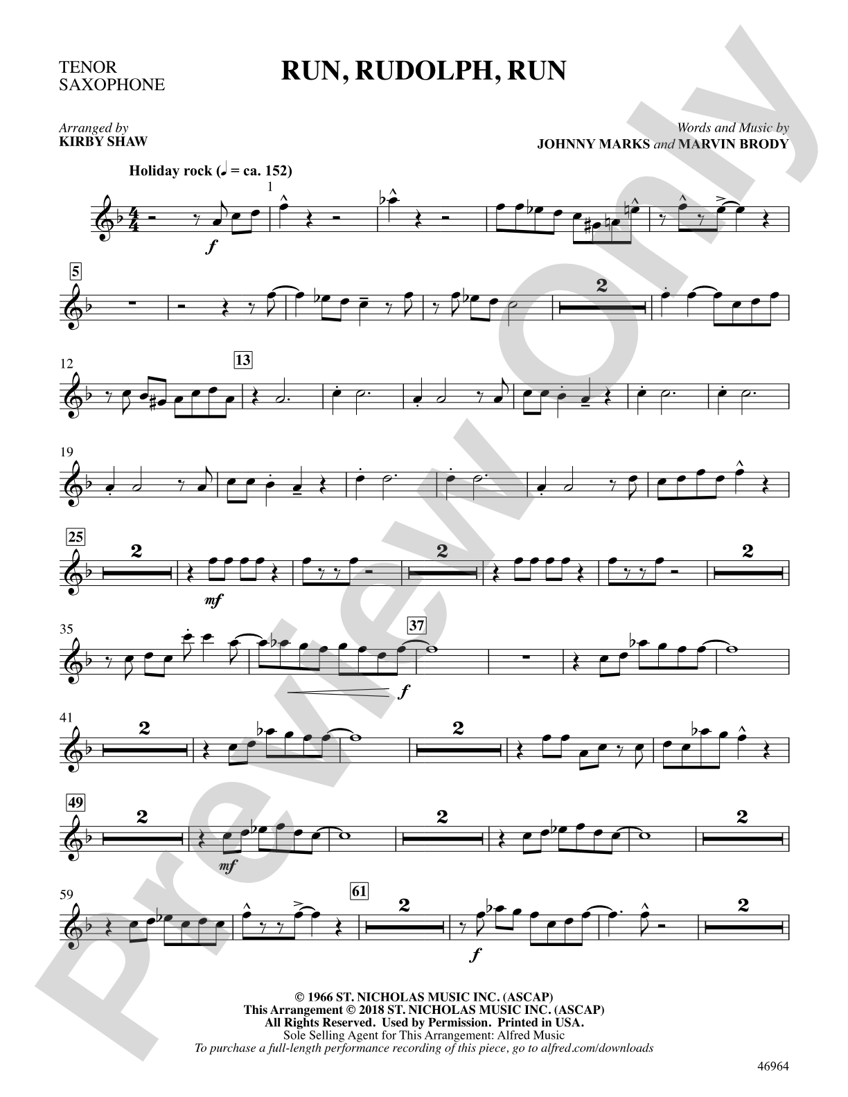Run, Rudolph, Run: B-flat Tenor Saxophone