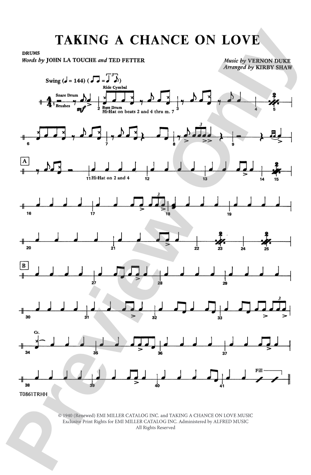 Taking a Chance on Love: Drums