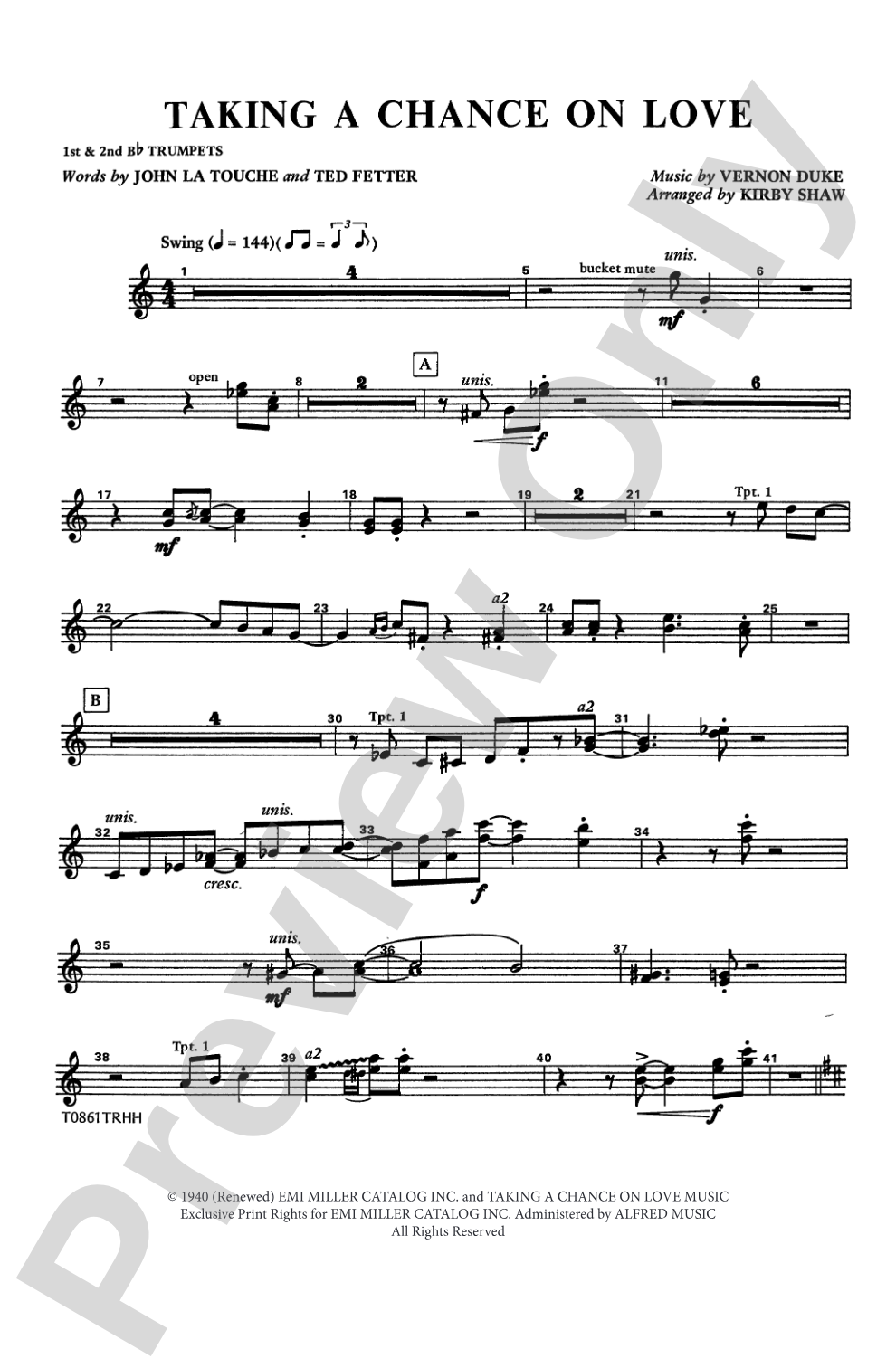 Taking a Chance on Love: 1st & 2nd B-flat Trumpets