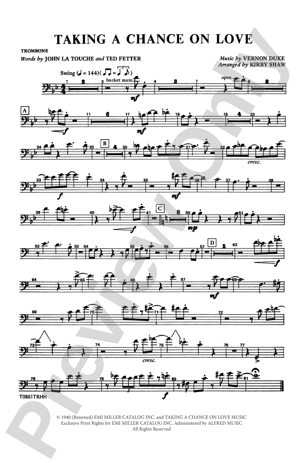 Taking a Chance on Love: 1st Trombone