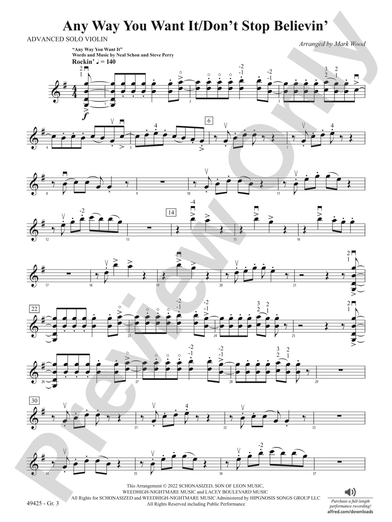 Any Way You Want It / Don't Stop Believin': Advanced Solo Violin