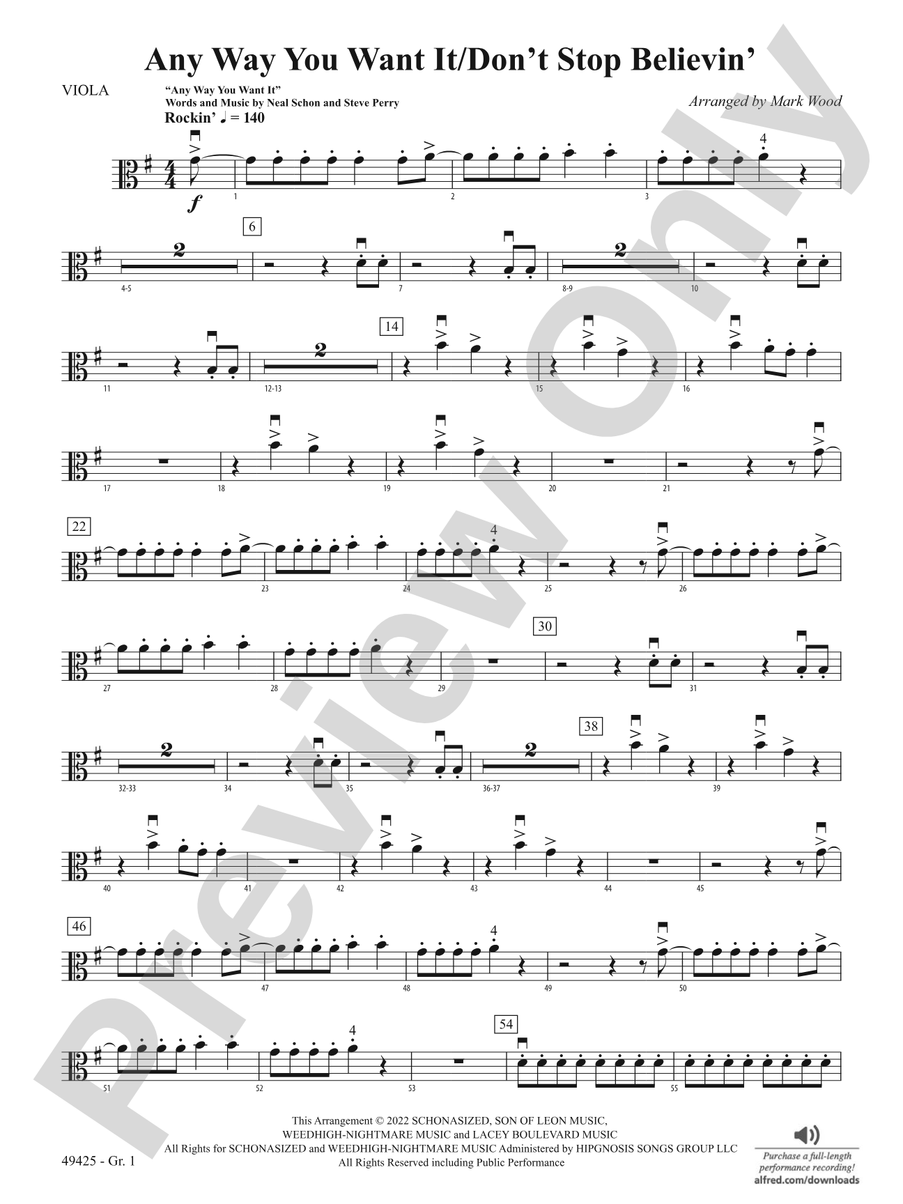 Any Way You Want It / Don't Stop Believin': Viola - Grade 1