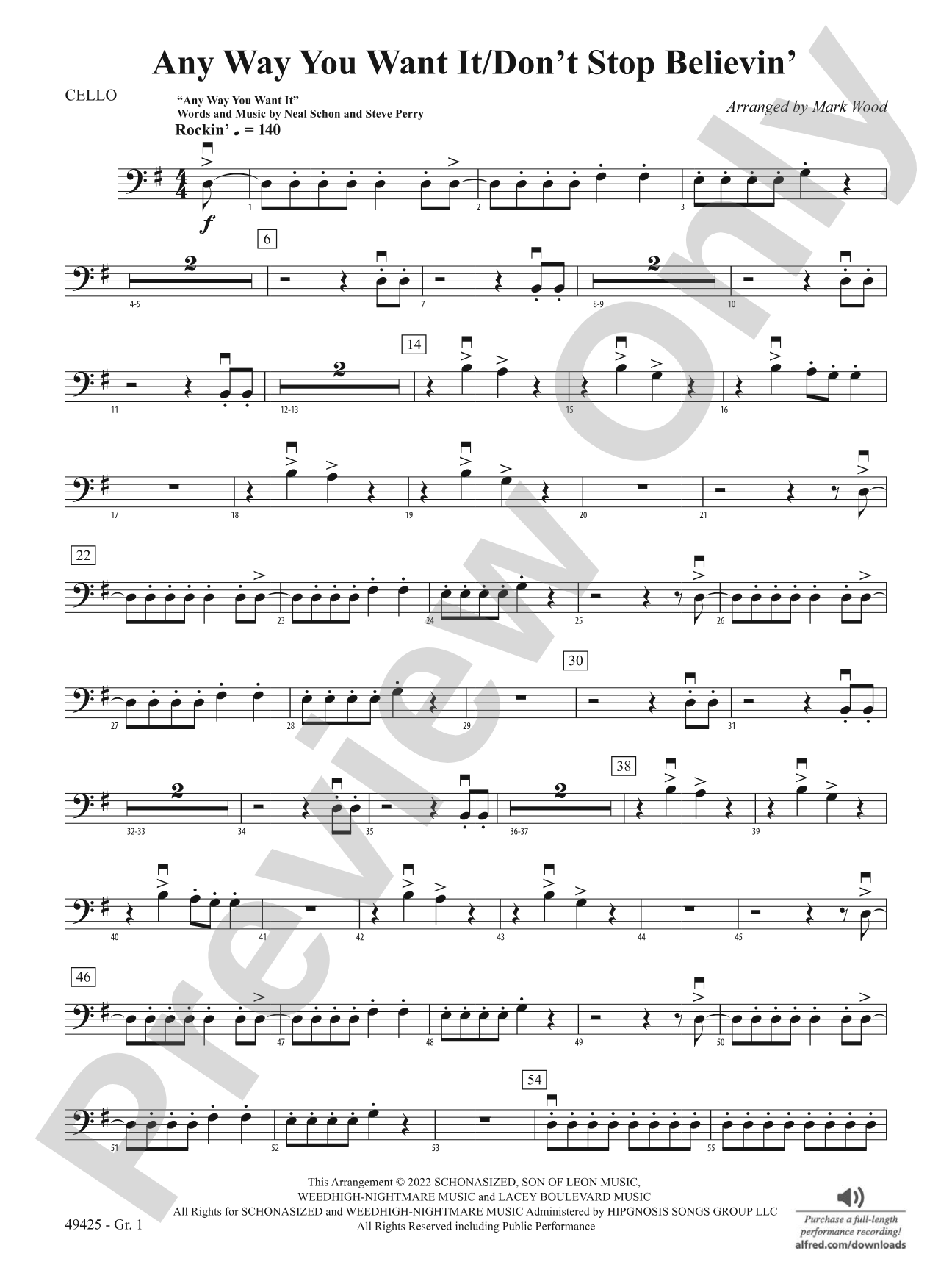 Any Way You Want It / Don't Stop Believin': Cello - Grade 1