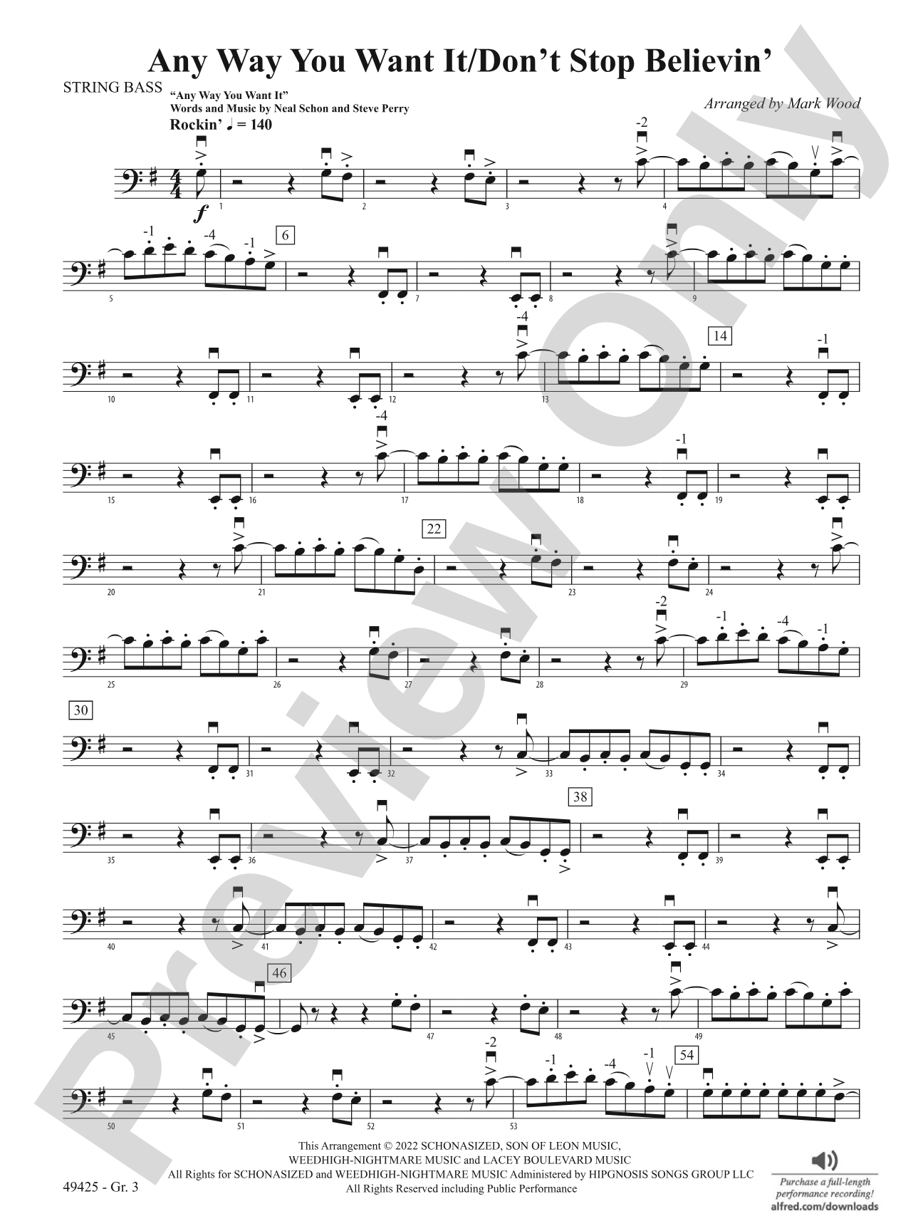Any Way You Want It / Don't Stop Believin': String Bass - Grade 3