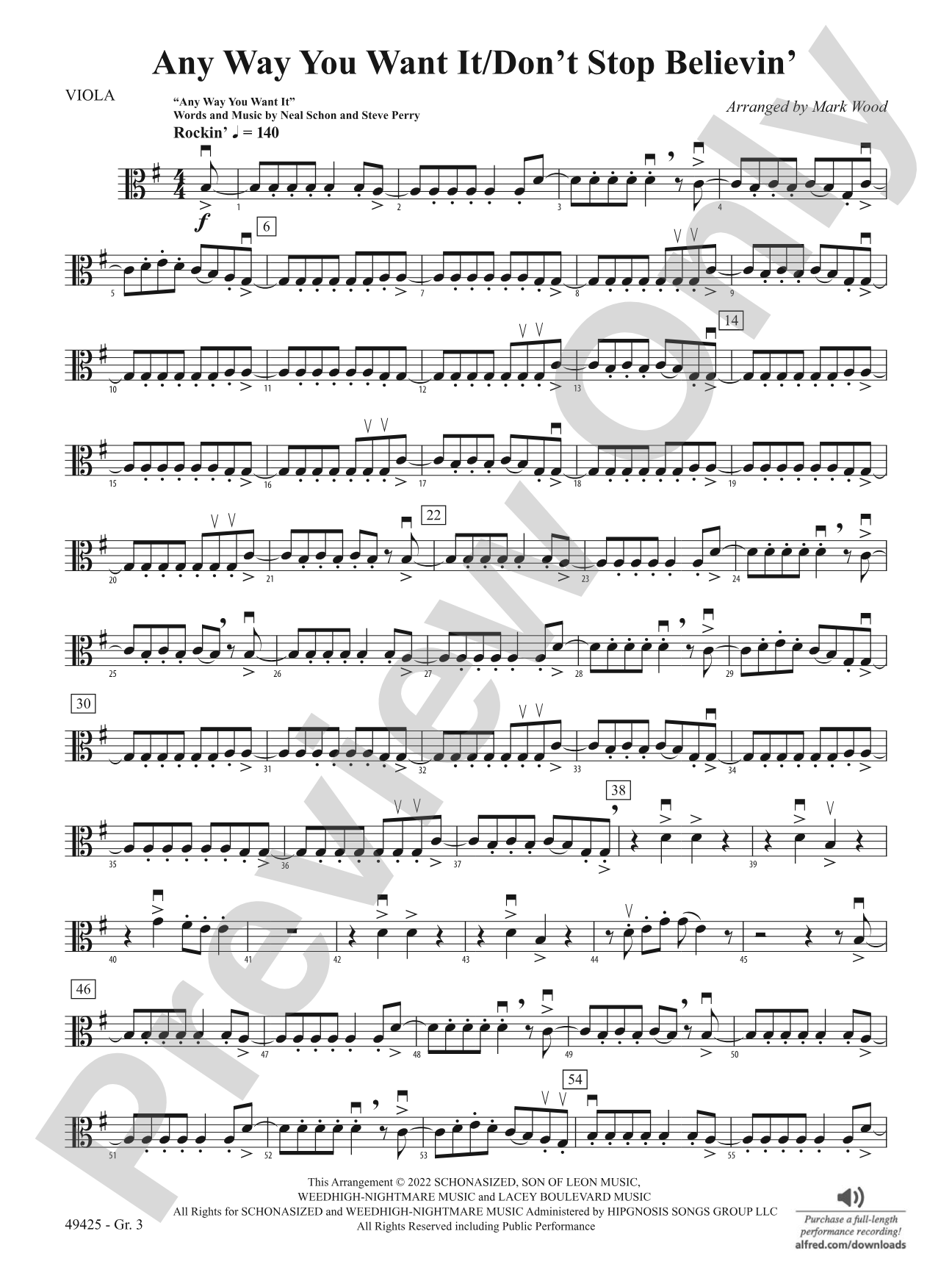 Any Way You Want It / Don't Stop Believin': Viola - Grade 3