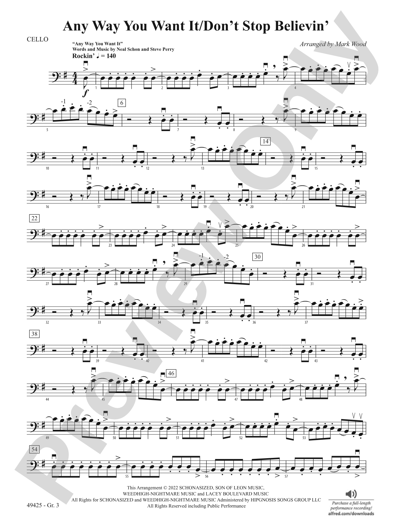 Any Way You Want It / Don't Stop Believin': Cello - Grade 3