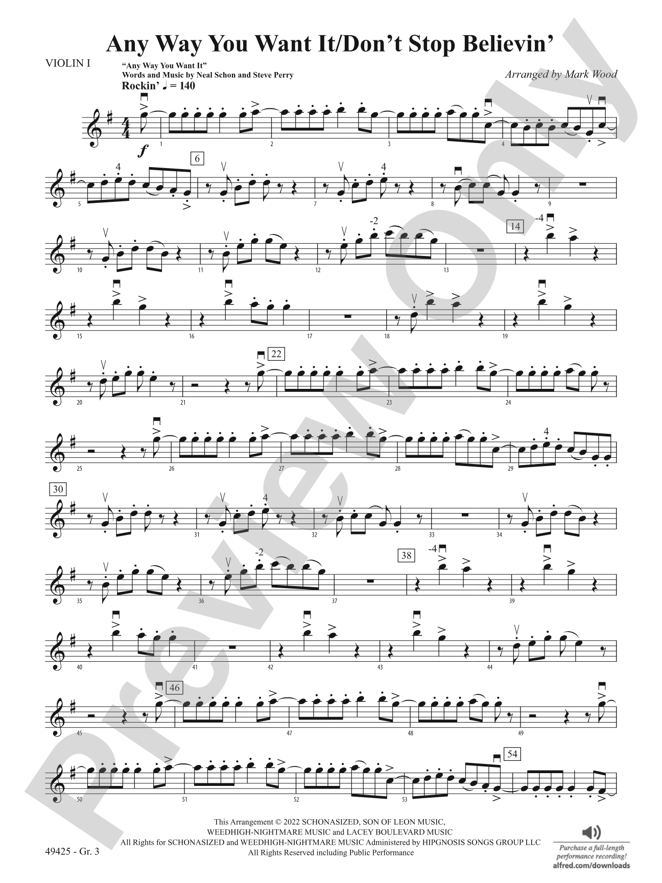 Any Way You Want It / Don't Stop Believin': Violin 1 - Grade 3