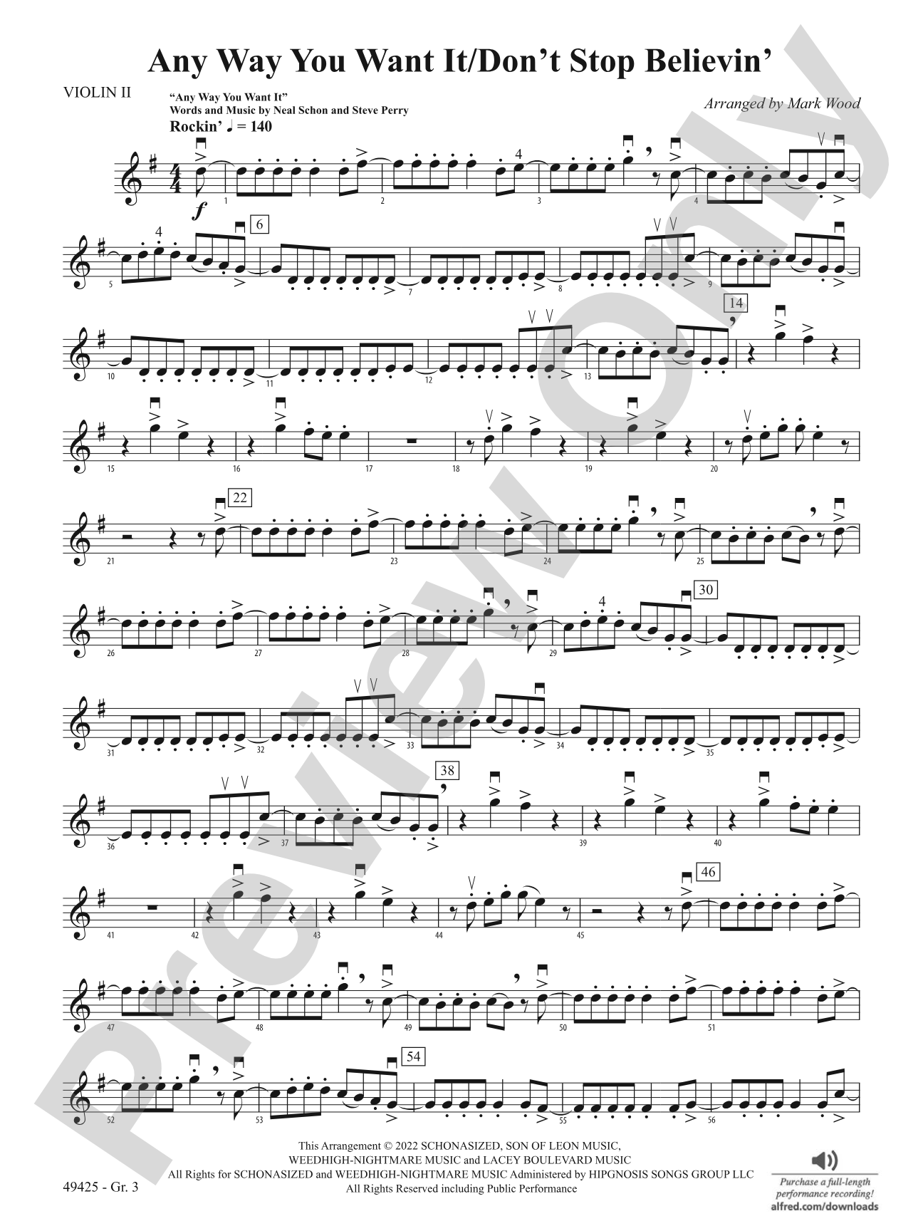 Any Way You Want It / Don't Stop Believin': Violin 2 - Grade 3
