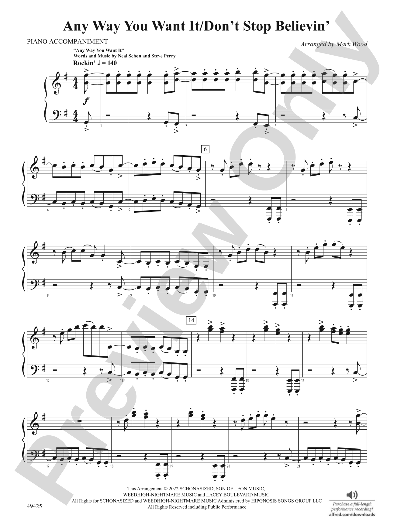 Any Way You Want It / Don't Stop Believin': Piano Accompaniment