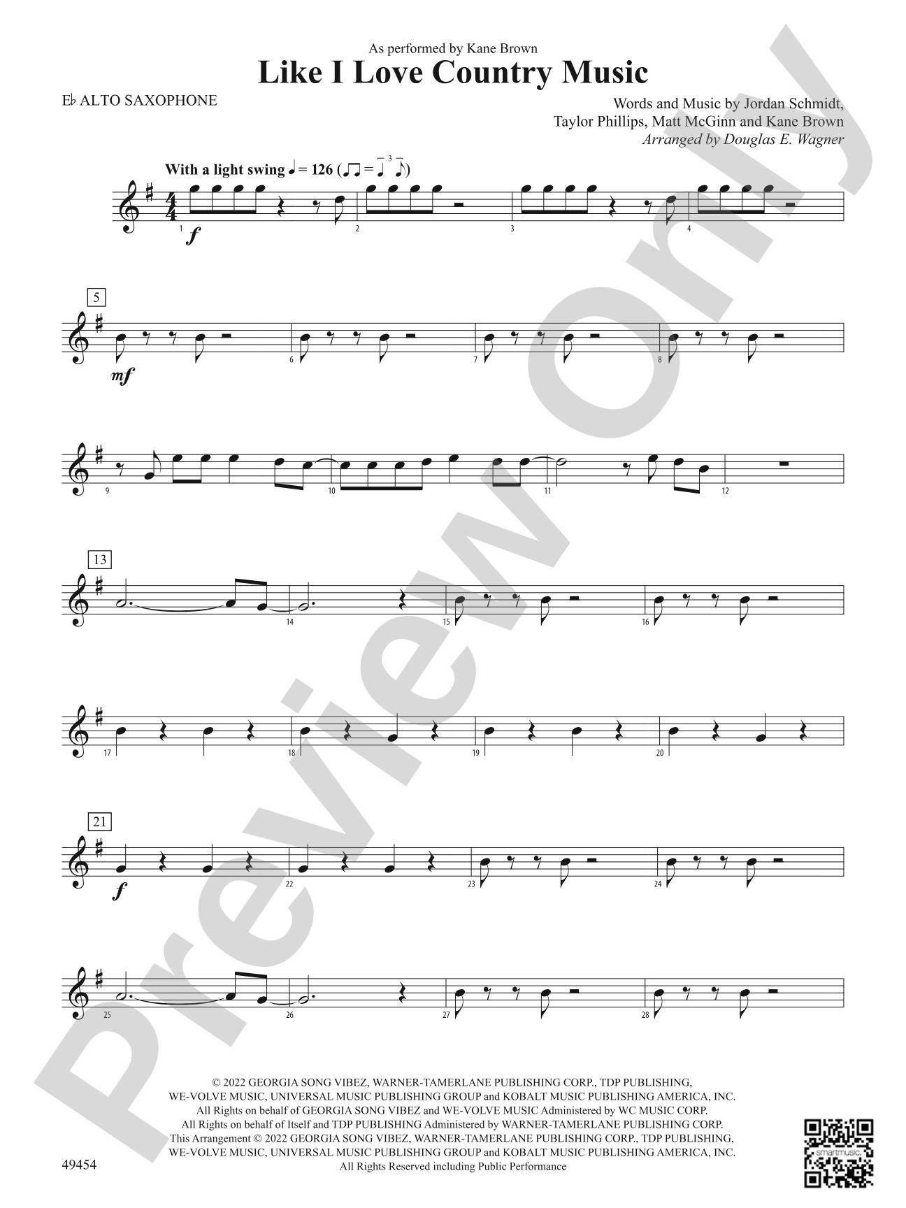 Like I Love Country Music: E-flat Alto Saxophone