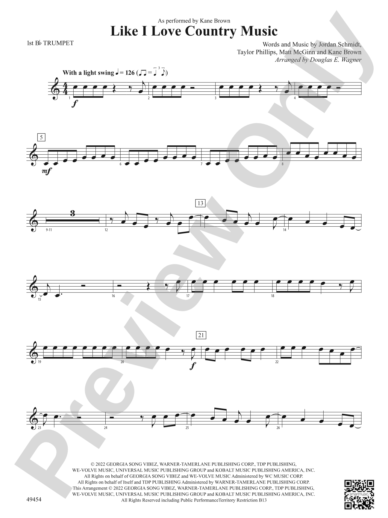 Like I Love Country Music: 1st B-flat Trumpet