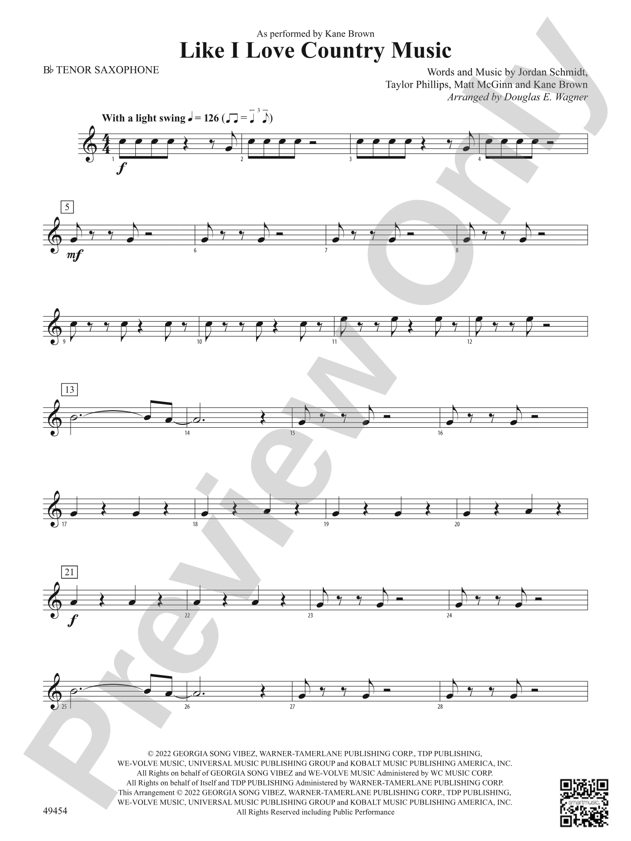Like I Love Country Music: B-flat Tenor Saxophone