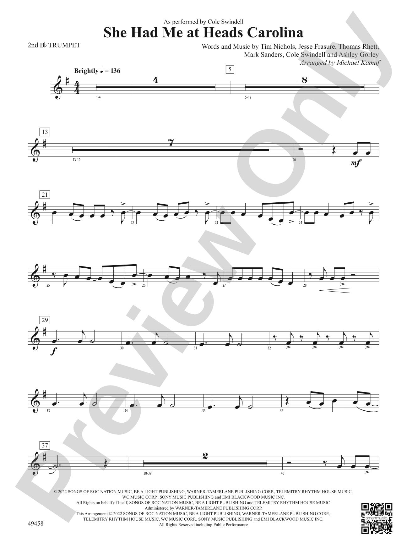She Had Me at Heads Carolina: 2nd B-flat Trumpet
