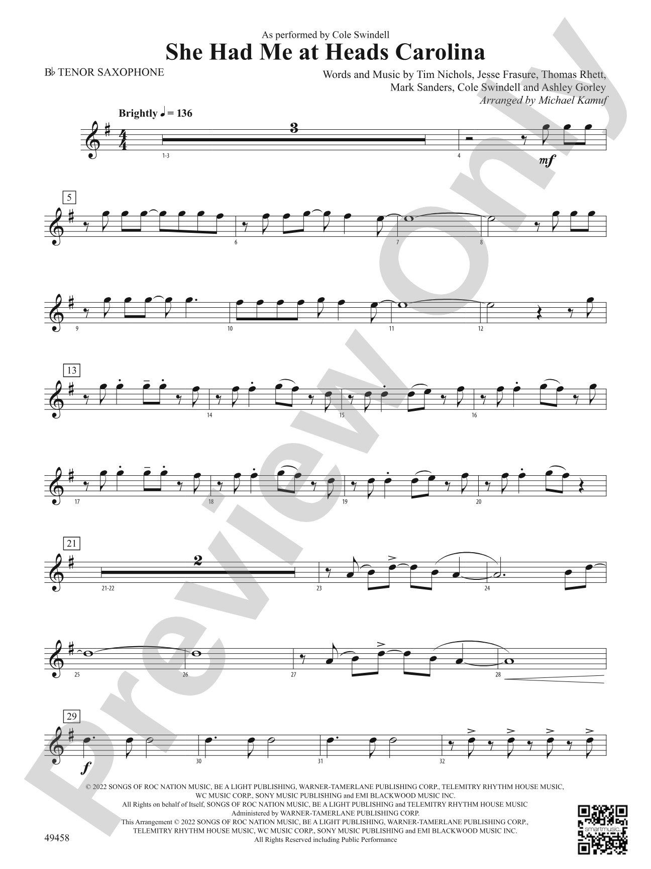 She Had Me at Heads Carolina: B-flat Tenor Saxophone