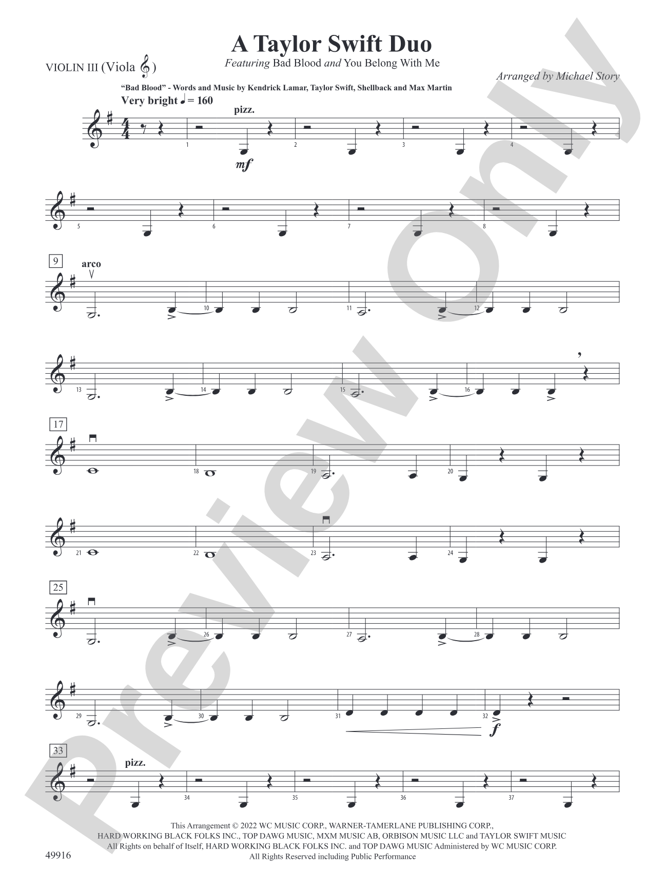 A Taylor Swift Duo: 3rd Violin (Viola [TC])