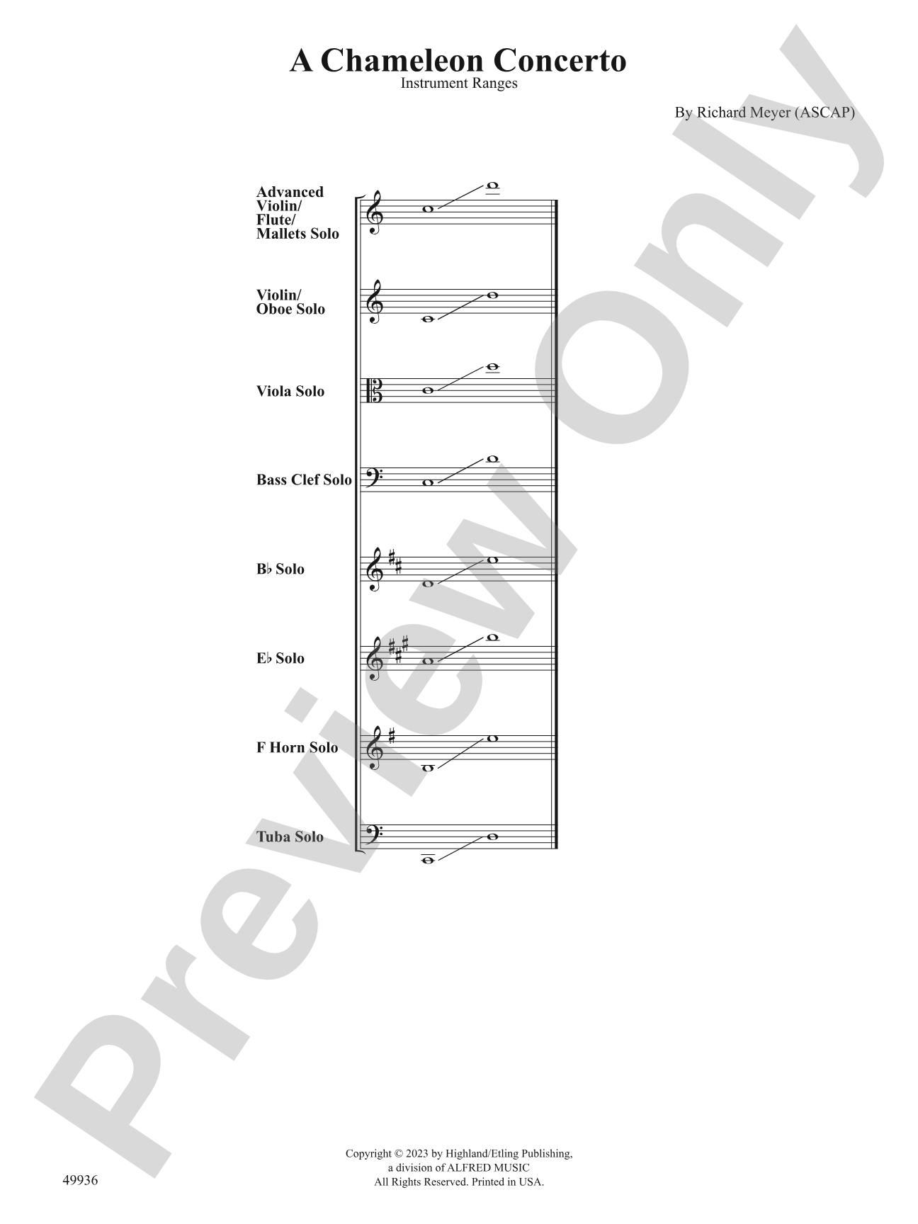 A Chameleon Concerto: Instrument Range Chart