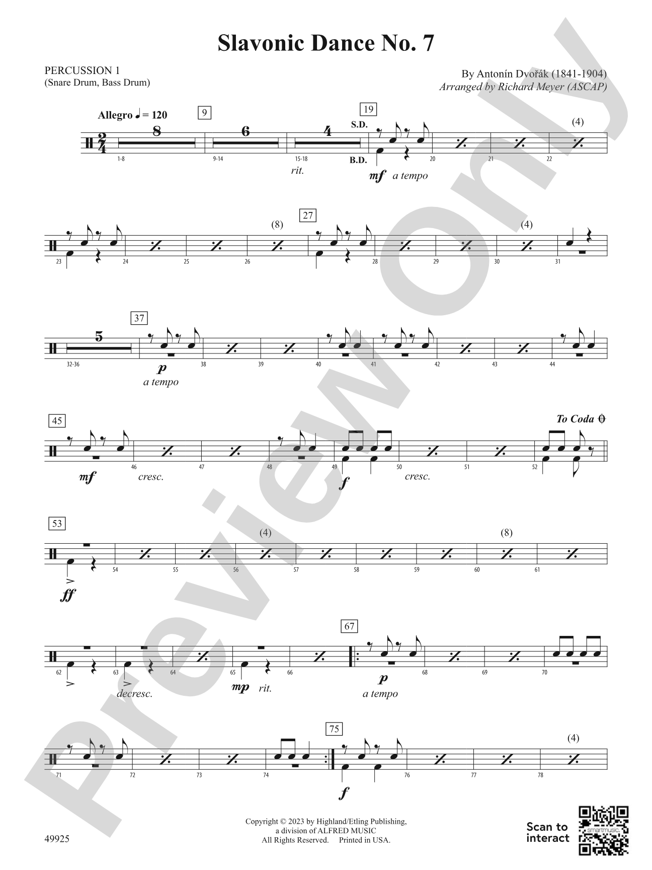 Slavonic Dance No. 7: 1st Percussion