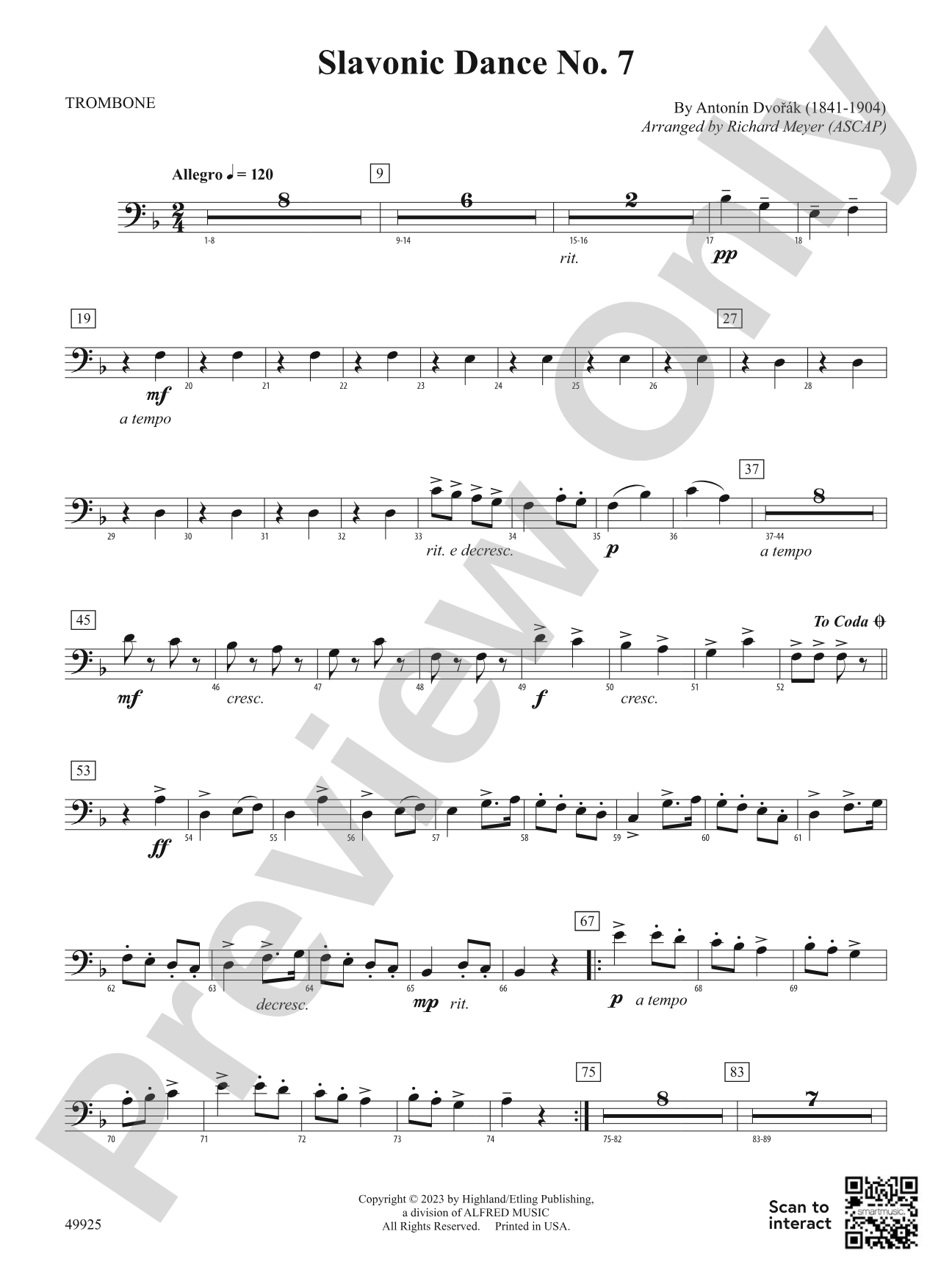 Slavonic Dance No. 7: 1st Trombone