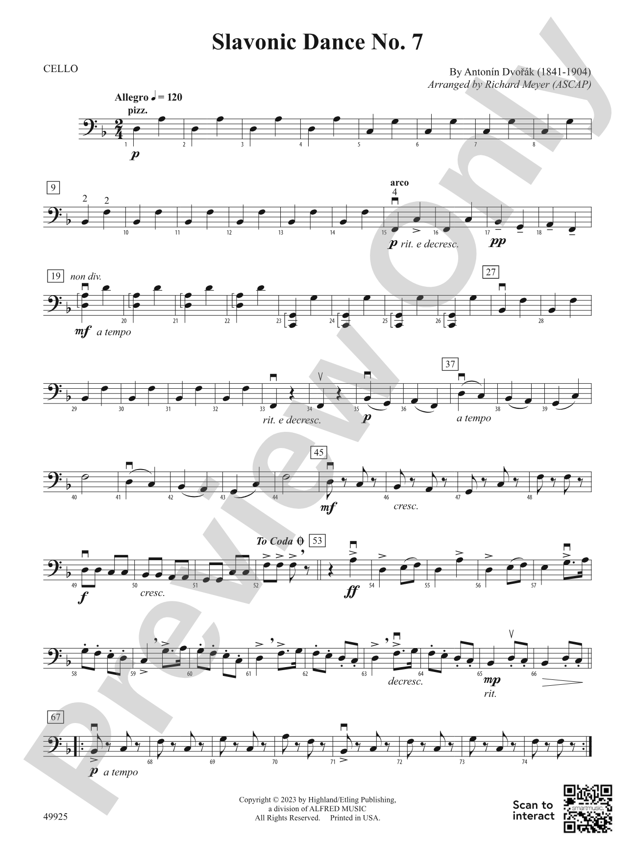 Slavonic Dance No. 7: Cello
