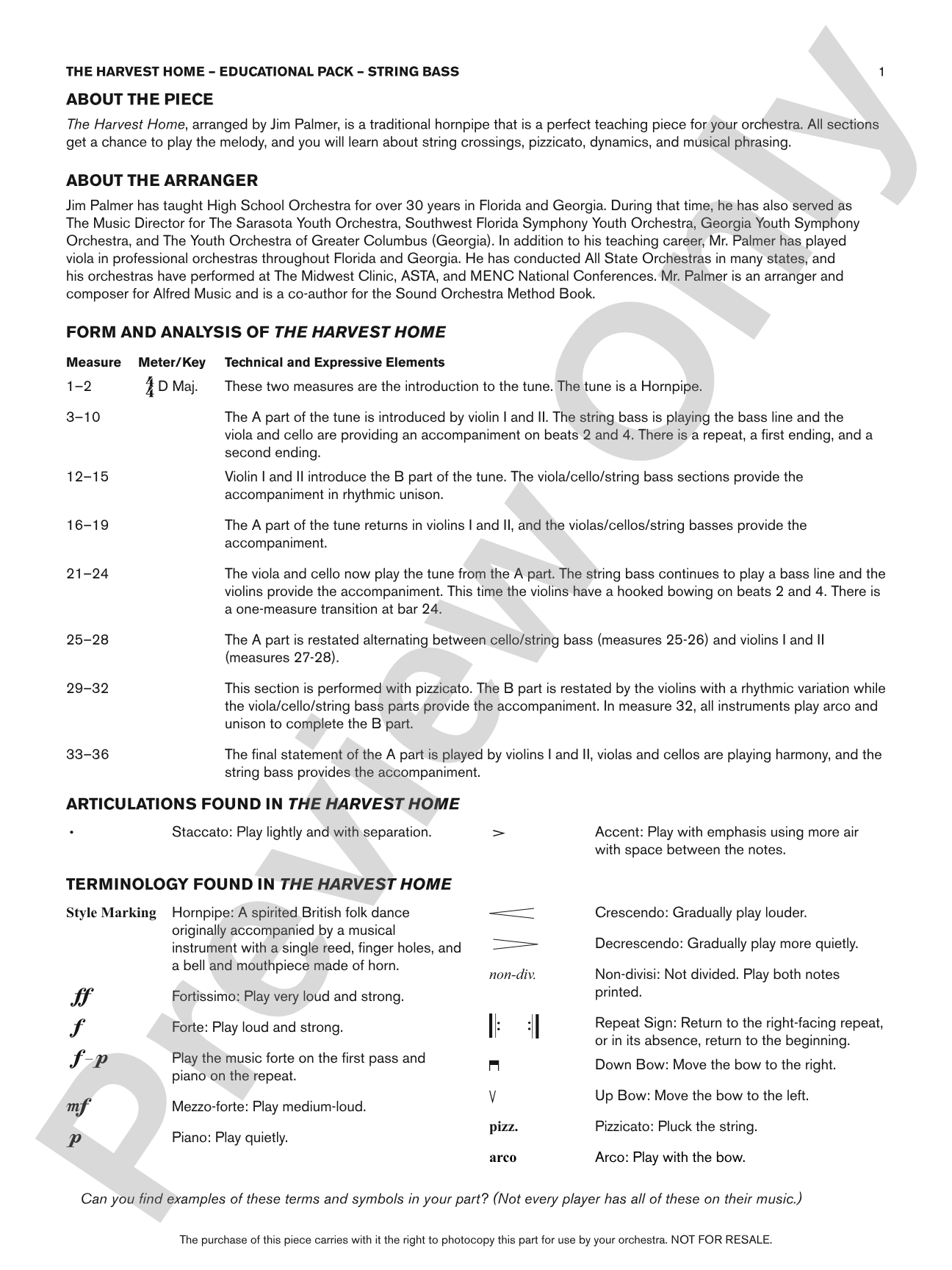 The Harvest Home: Bass Educational Pack