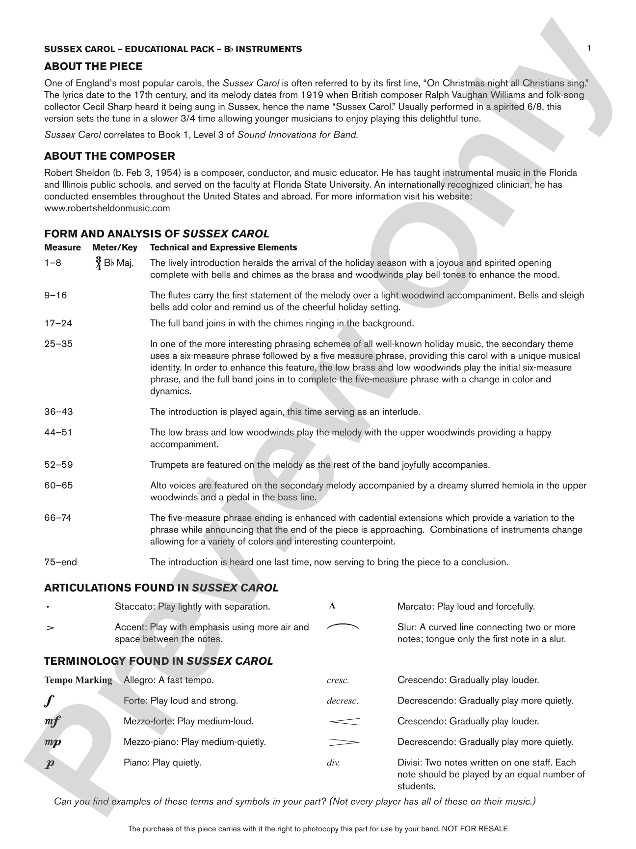 Sussex Carol: Bb Educational Pack