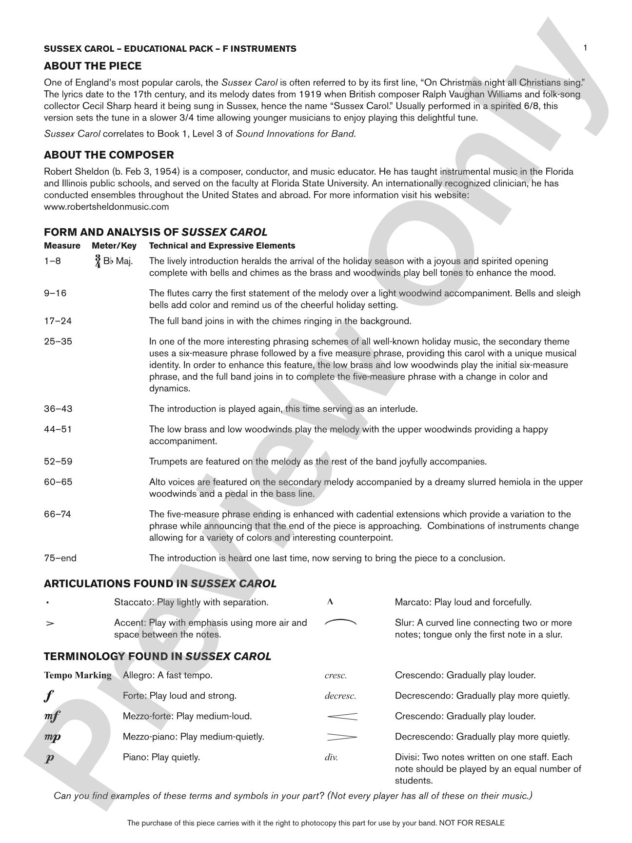 Sussex Carol: F Educational Pack