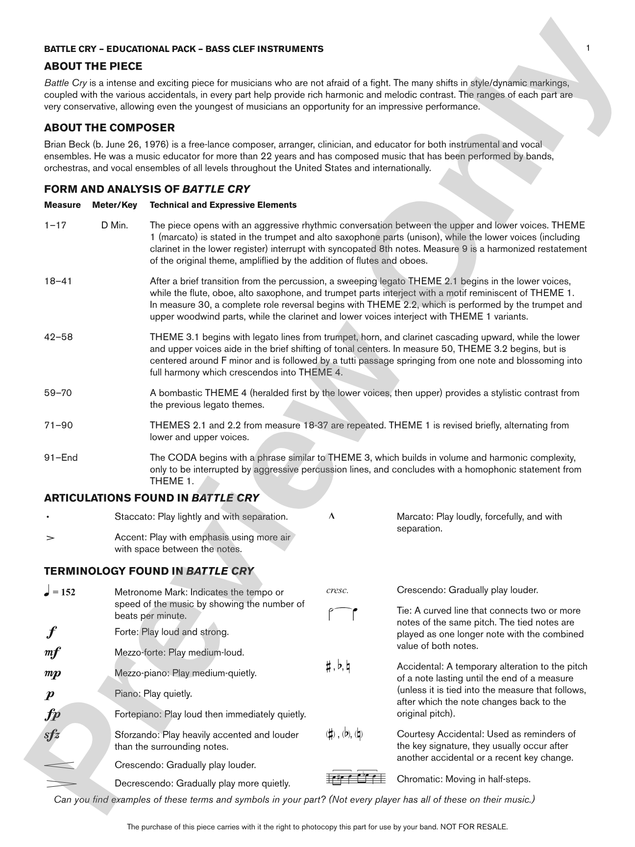 Battle Cry: Bass Clef Educational Pack