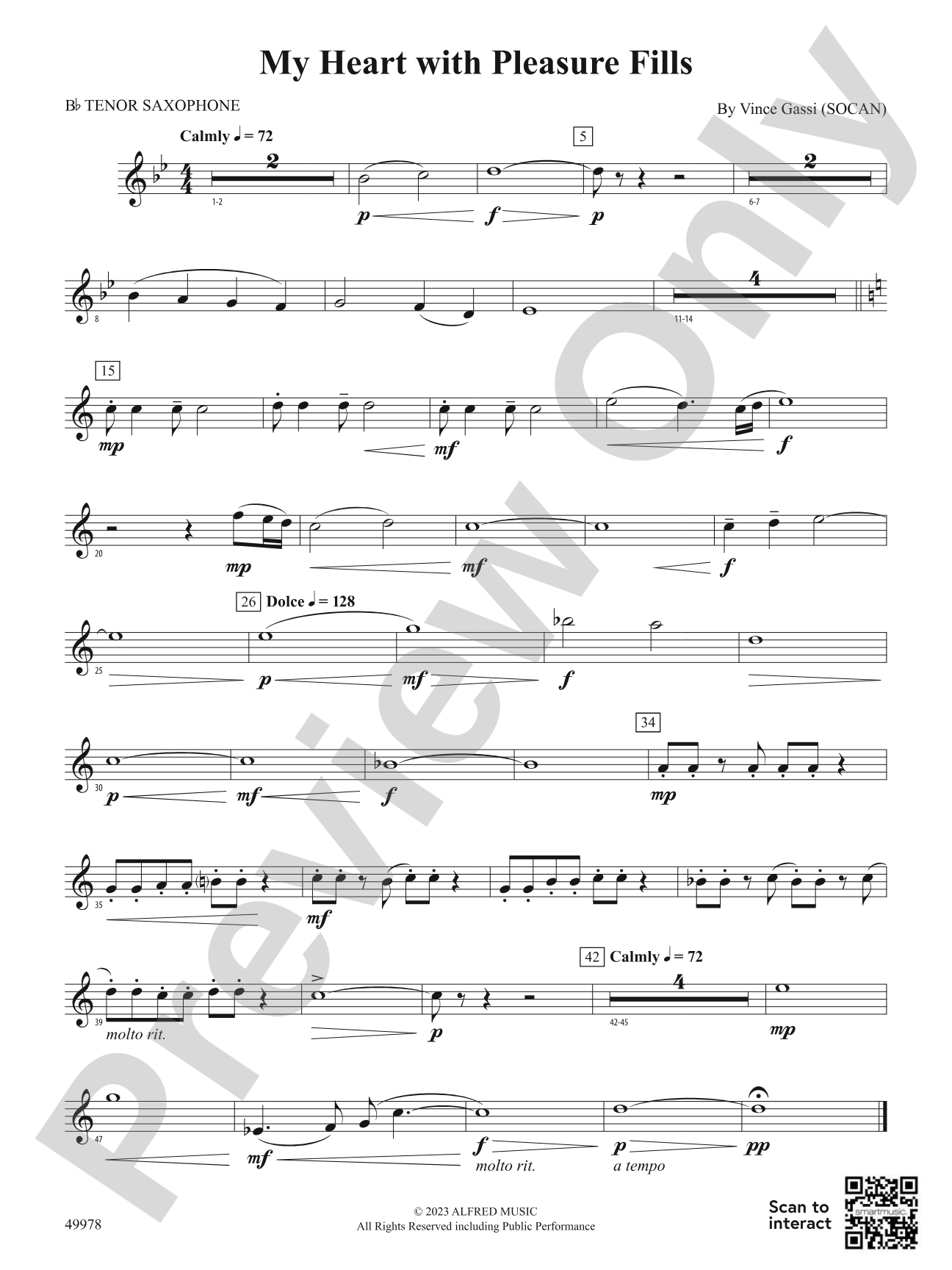 My Heart with Pleasure Fills: B-flat Tenor Saxophone