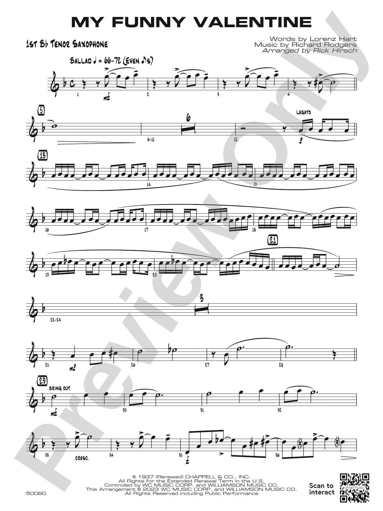 My Funny Valentine: B-flat Tenor Saxophone