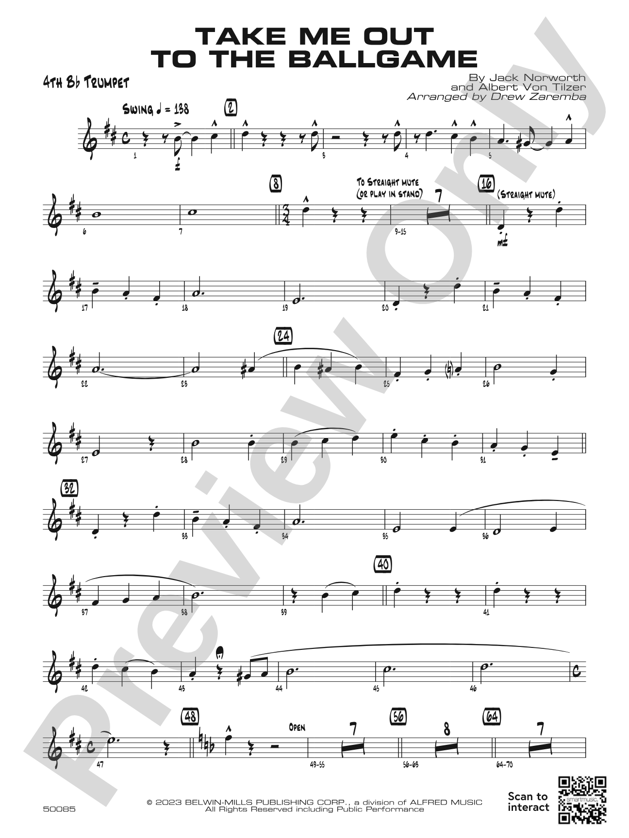 Take Me Out to the Ballgame: 4th B-flat Trumpet