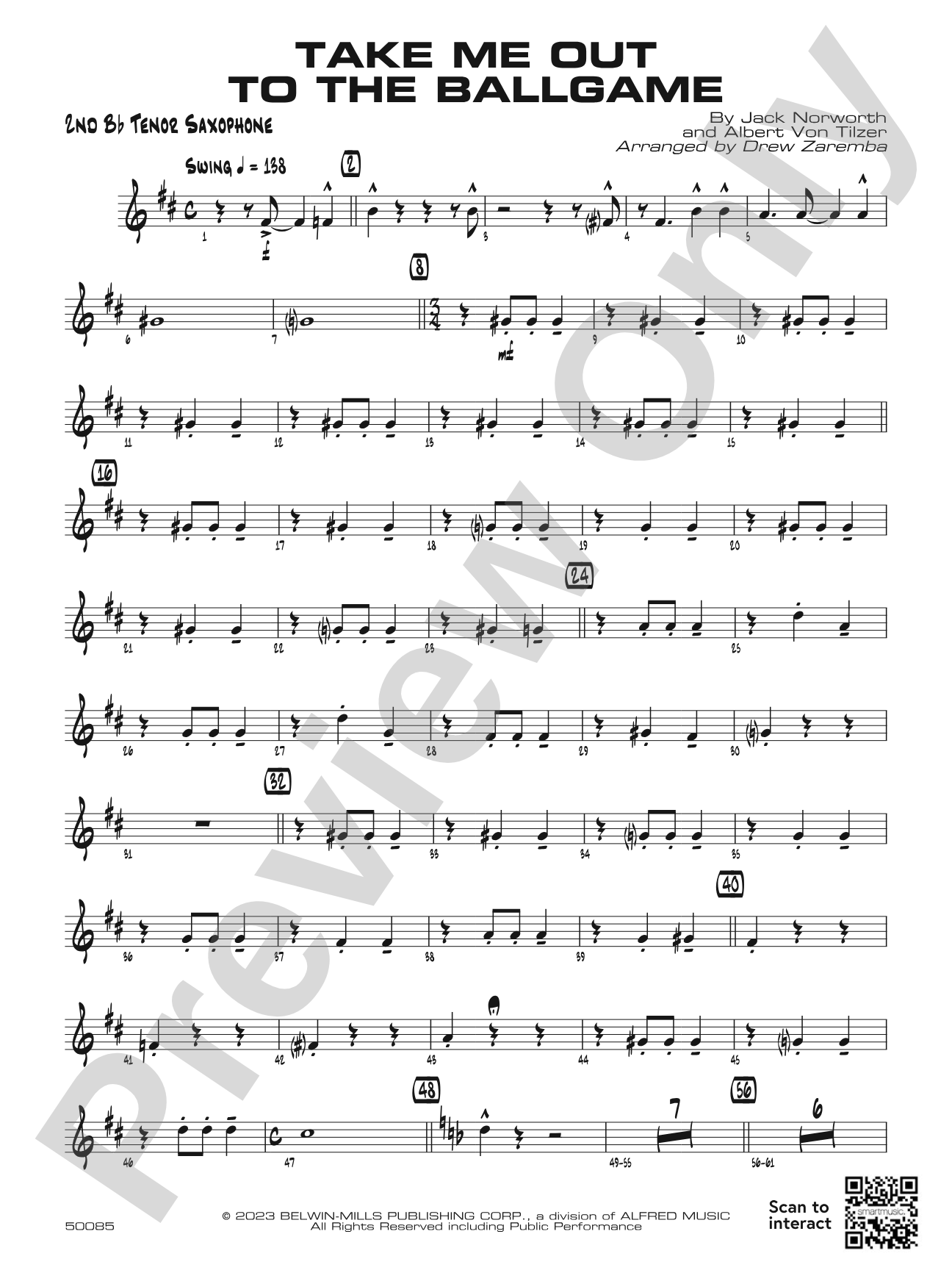 Take Me Out to the Ballgame: 2nd B-flat Tenor Saxophone