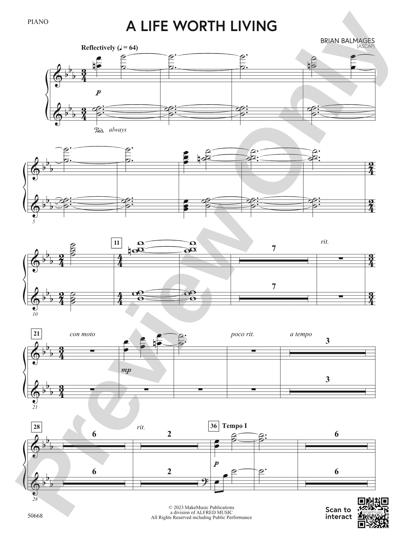 A Life Worth Living: Piano Accompaniment